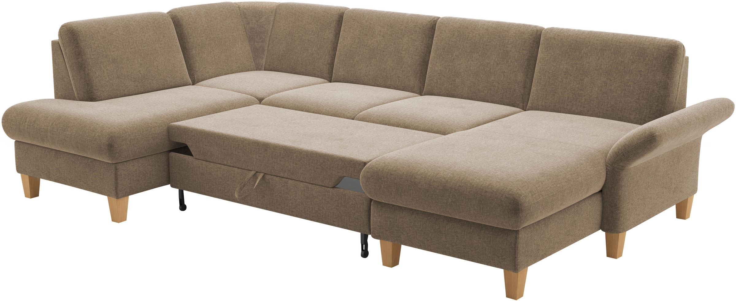 Home affaire Wohnlandschaft »Rochelle, U-Form«, optional mit Armteilverstellung, mit Bettfunktion & Bettkasten