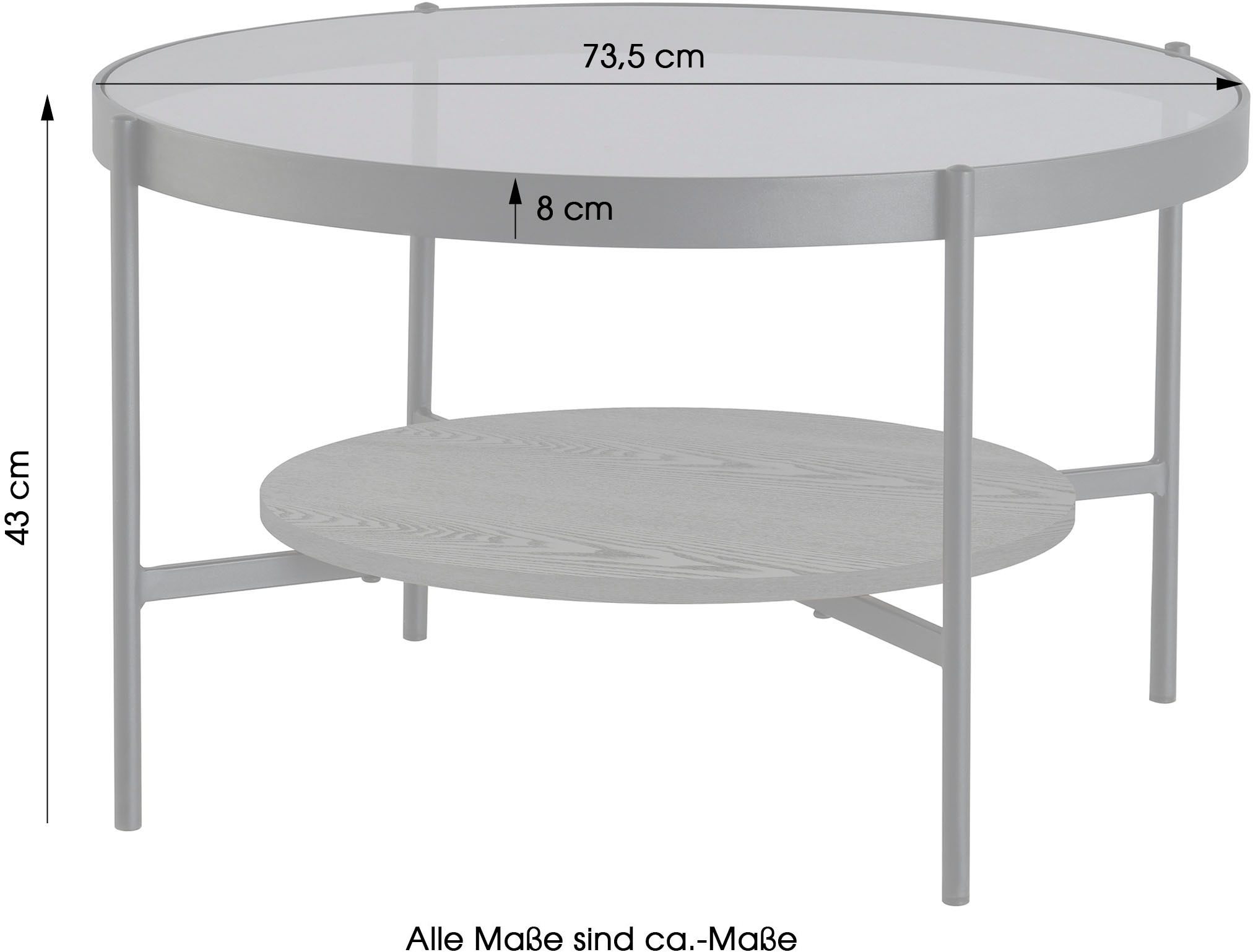 byLIVING Couchtisch »Ohio«, mit Rauchglas, Ablage aus Echtholzfurnier, rund, D 73,5 / H 42,5 cm
