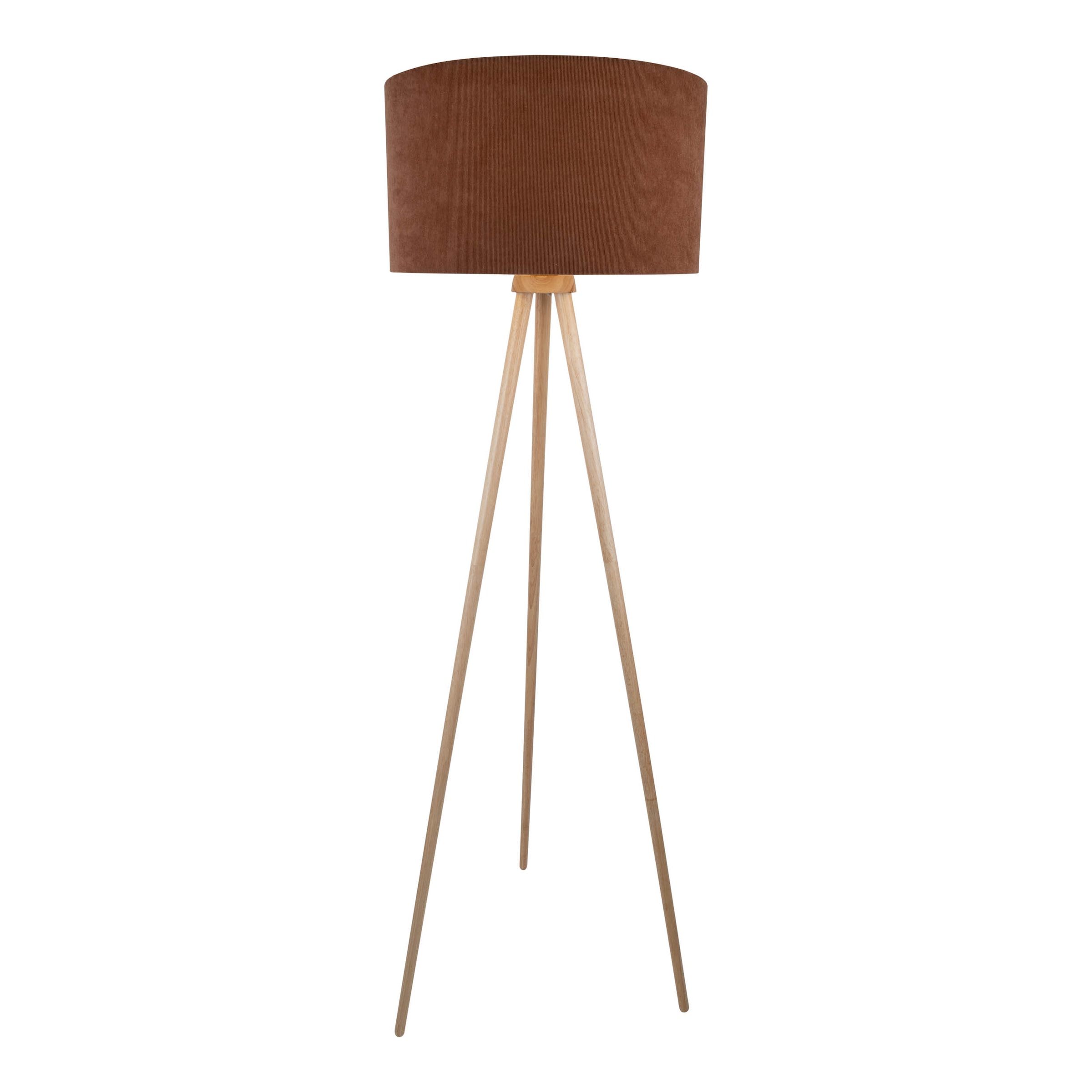 näve Stehlampe »Ardita« E27 1 Stk. Schirm Textil (Cord) braun, Gestell Dreibein Holz natur, H: 152cm, E27