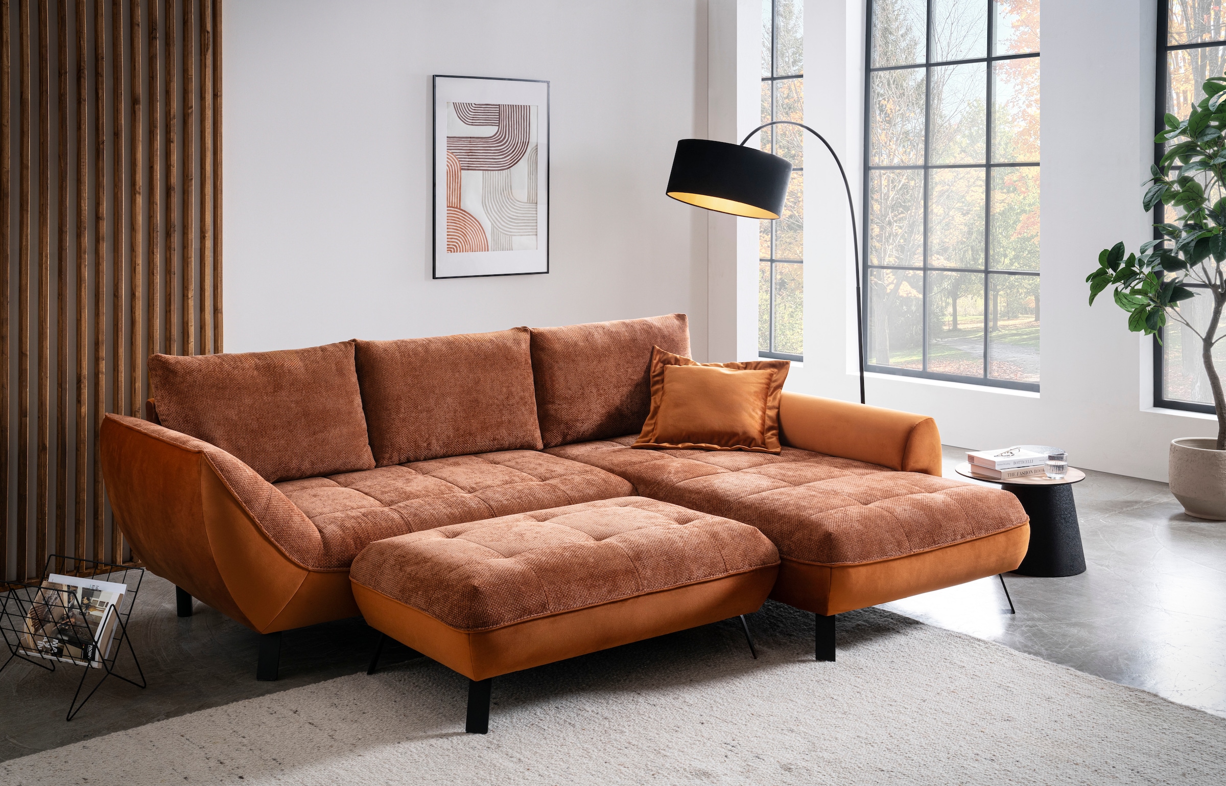 exxpo - sofa fashion Ecksofa »Bellini, Materialmix oder komplett Struktur, Breite 268cm, bequem« bequem und modern, Materialmix, L-Form