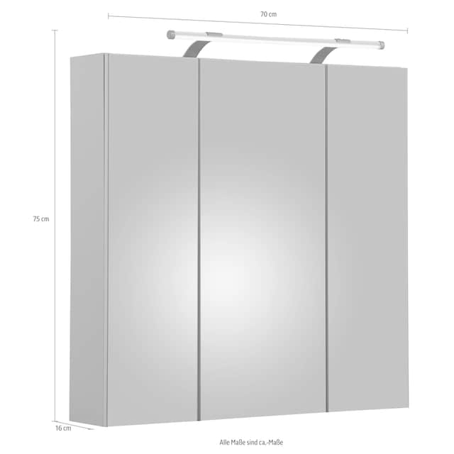 Schildmeyer Spiegelschrank »Dorina«, Breite 70 cm, 3-türig,  LED-Beleuchtung, Schalter-/Steckdosenbox bestellen | BAUR