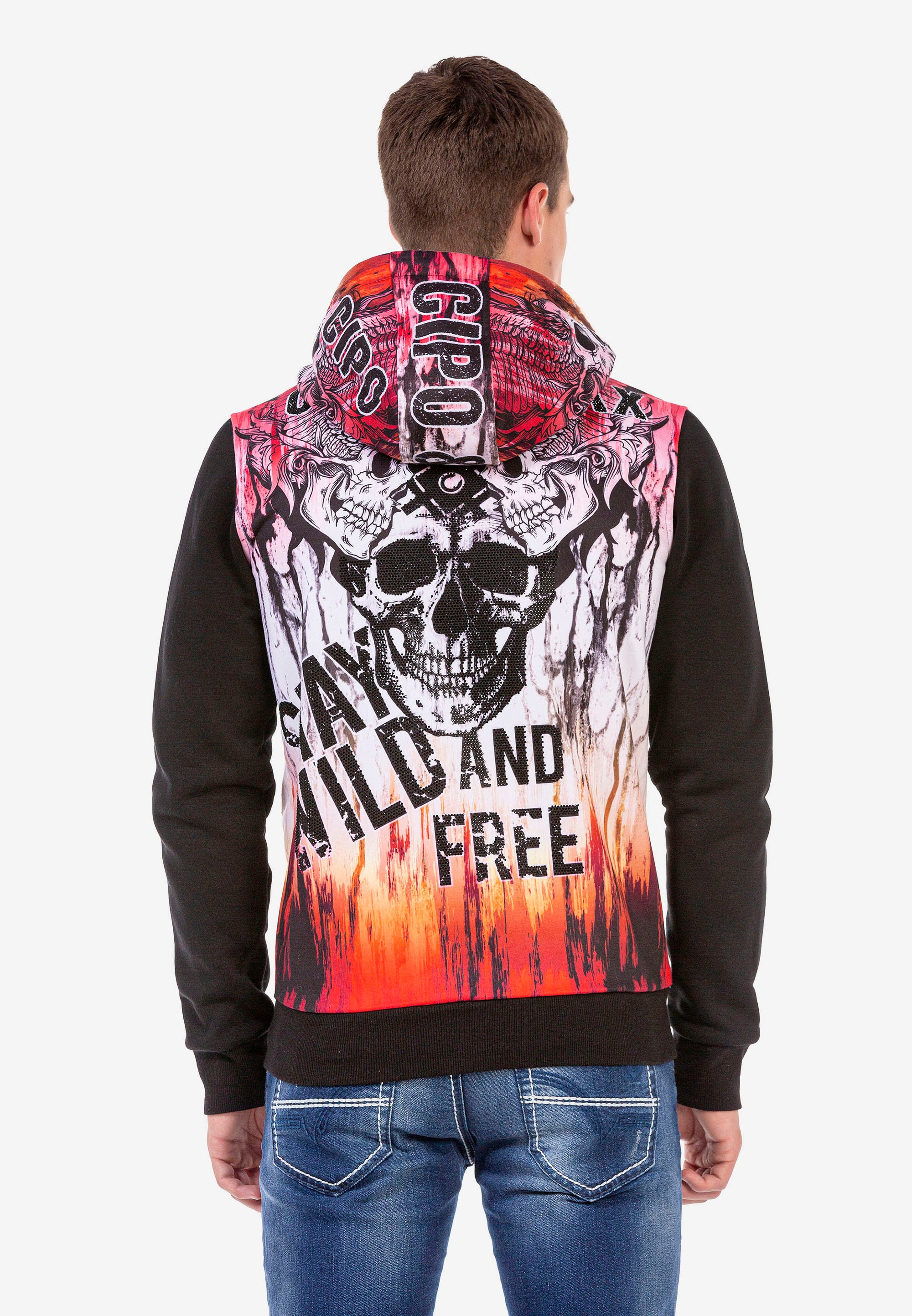 Cipo & Baxx Sweatjacke, mit coolen Totenkopf-Prints