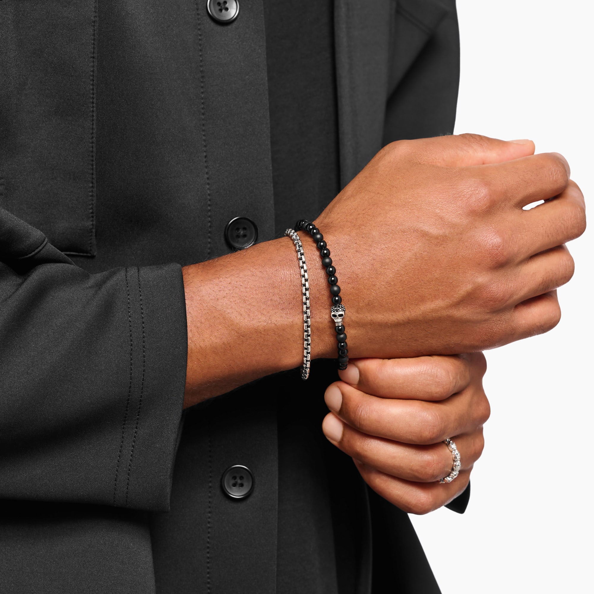 THOMAS SABO Armband »Talisman-Armband Skull/Totenkopf-Motiv, A2185-705-11-L19,L21«, mit Obsidian, Zirkonia (synth.)