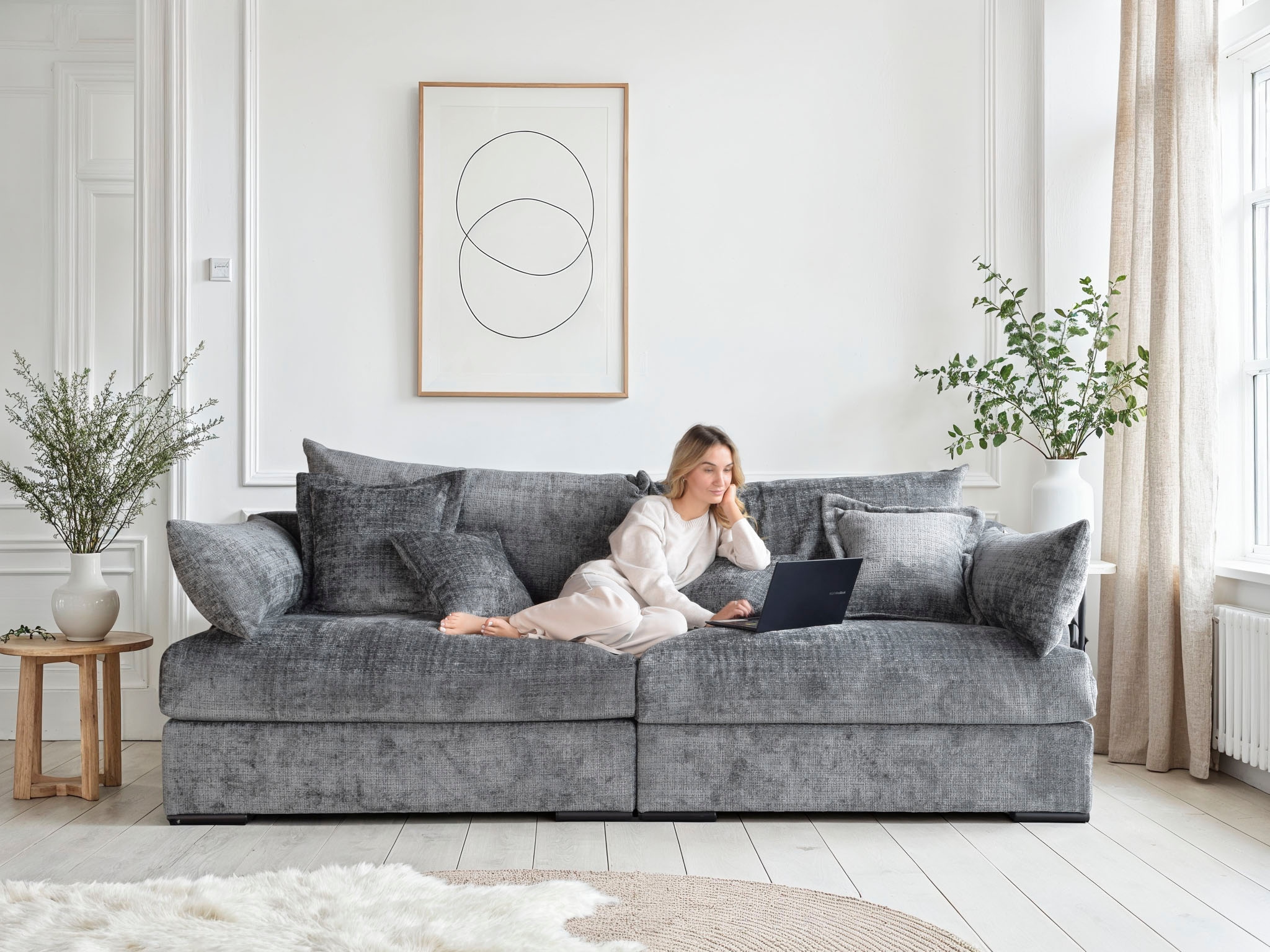 Home affaire "Casa XXL, B: 247 cm" 4 Zierkissen, Mega-Sofa, in Cord oder Chenille-Struktur, Federkern