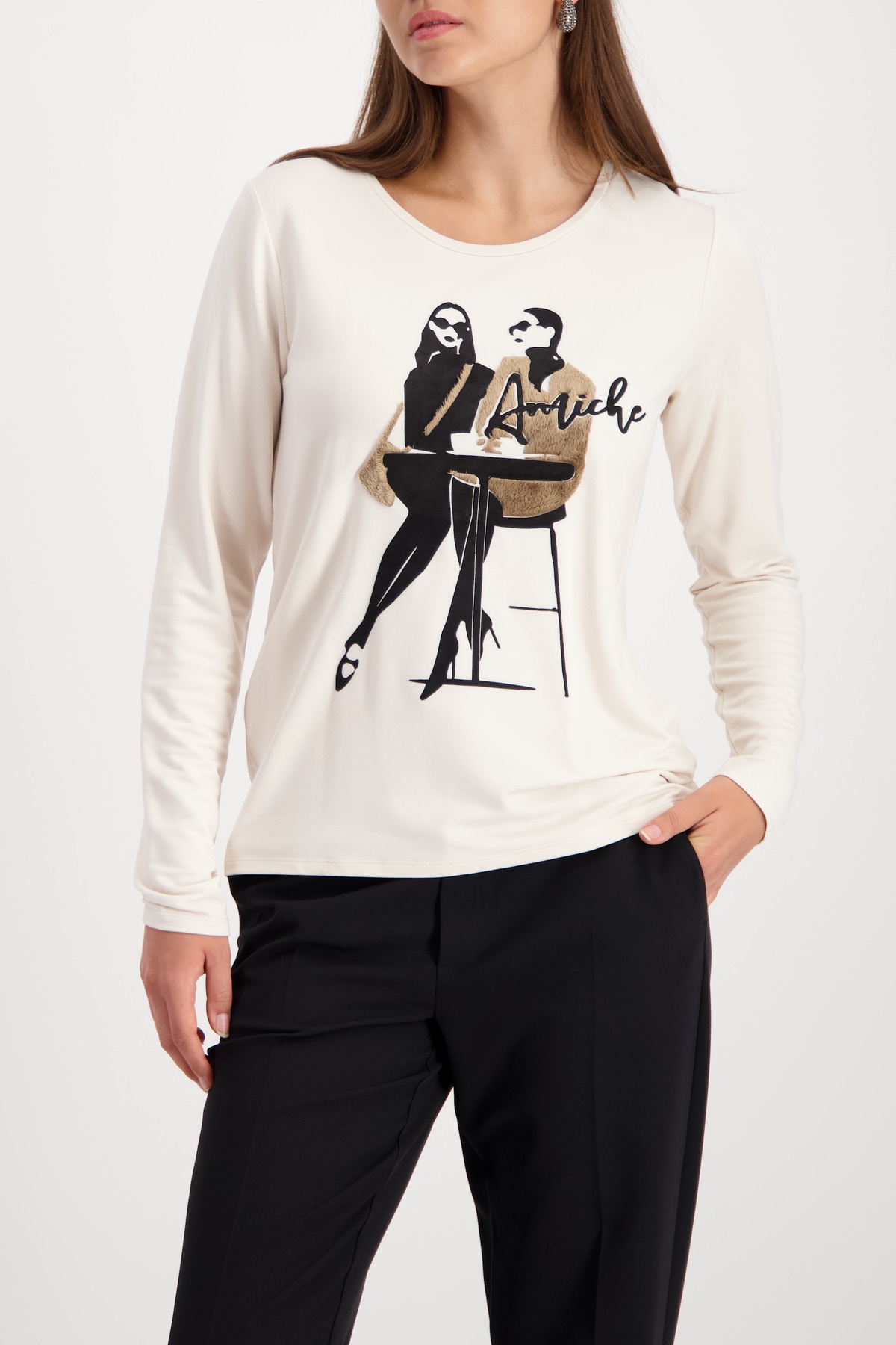 Monari Langarmshirt "Shirt Frauen Café" Regular fit mit Rundhalsausschnitt günstig online kaufen