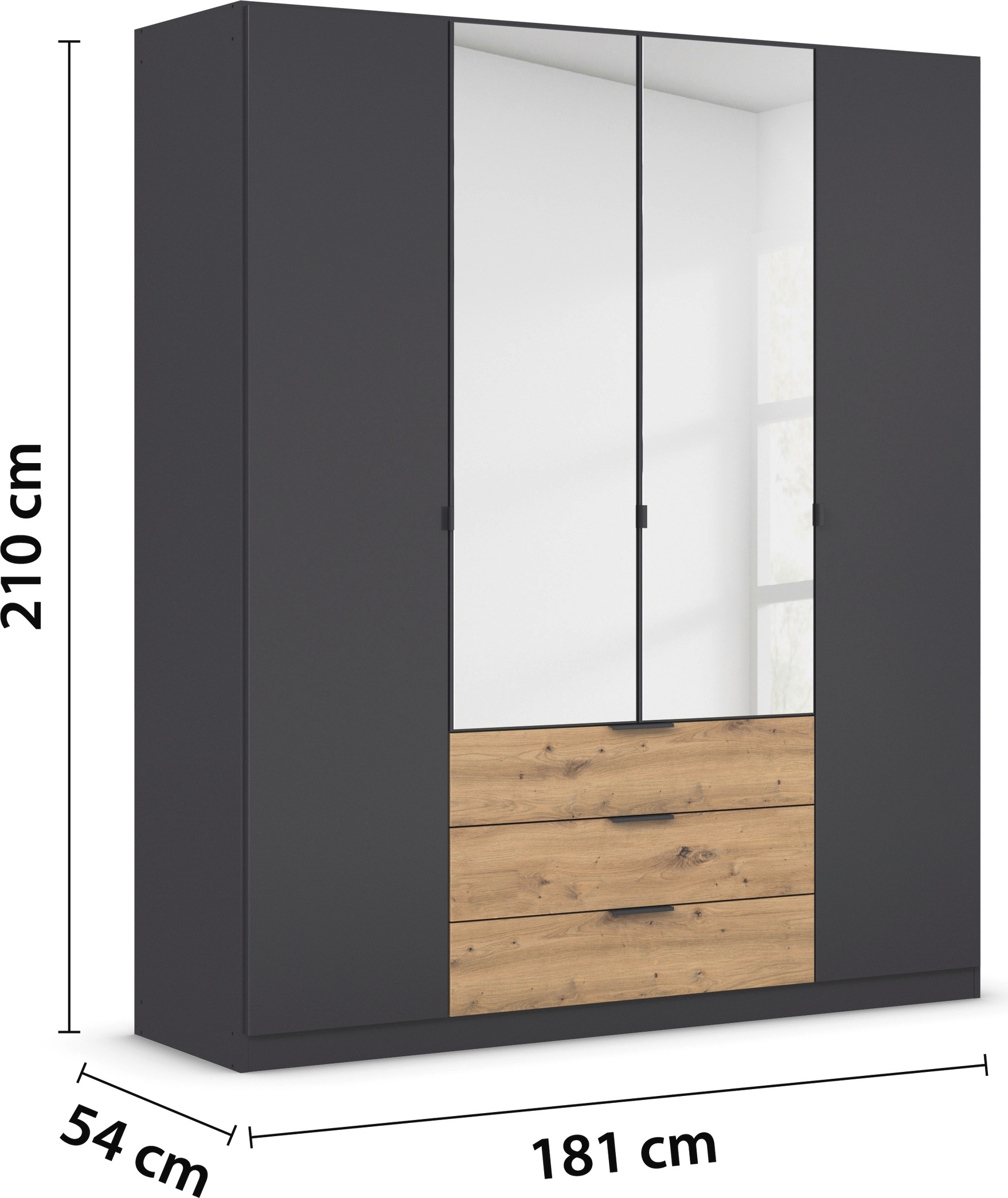 rauch Drehtürenschrank »Kleiderschrank Schrank Garderobe Schlafzimmerschrank DAVOA«, mit farblich abgesetzten Schubkästen in Eiche Artisan MADE IN GERMANY