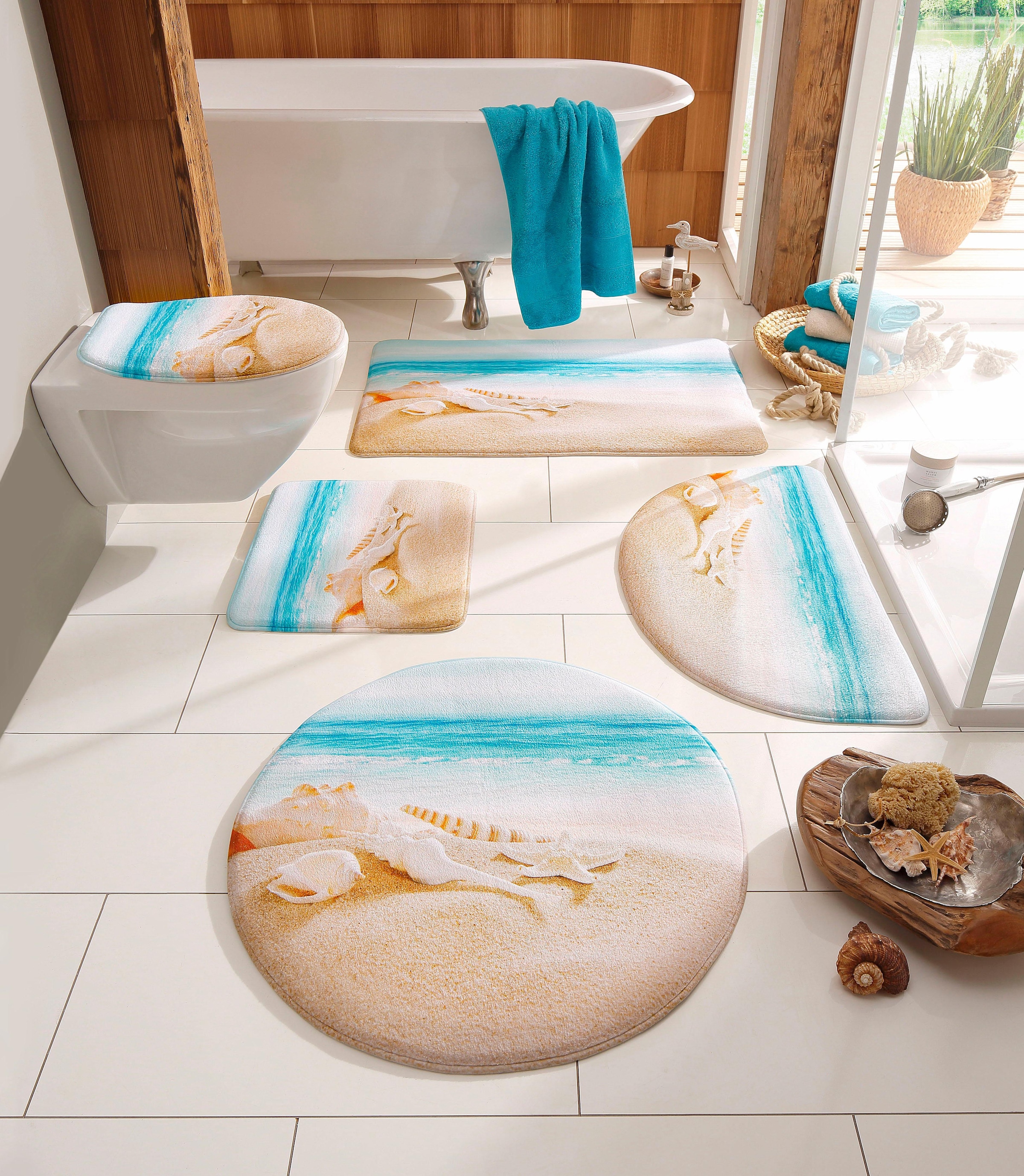 my home Badematte »Strand«, Memory Schaum, fußbodenheizungsgeeignet-schnell trocknend, mit Strand-Motiv, Badematten auch als 2 teiliges Set erhältlich