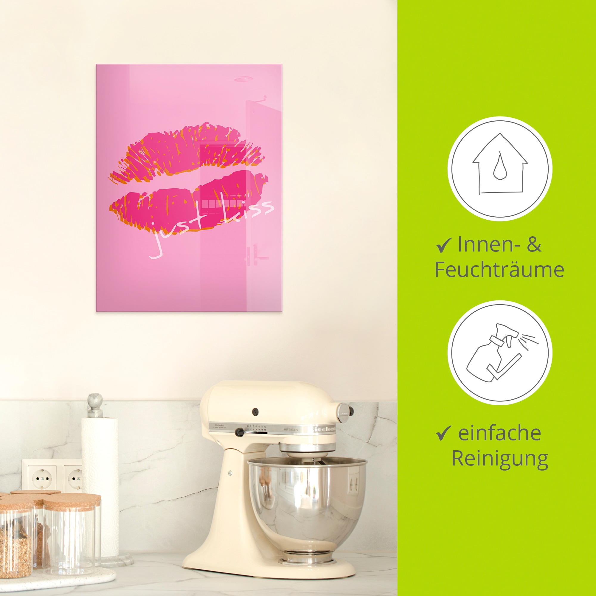 Artland Glasbild »Just kiss« Sprüche & Texte 1 Stk. tlg. in verschiedenen Größen