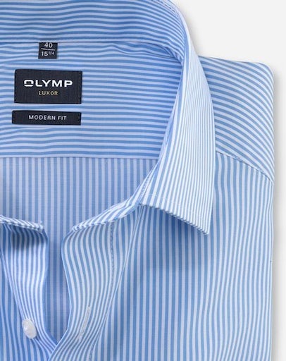 Businesshemd OLYMP "Luxor modern fit", Herren, Gr. 45, N-Gr, blau (bleu), Web, Obermaterial: 100% Baumwolle, gestreift, Hemden 3