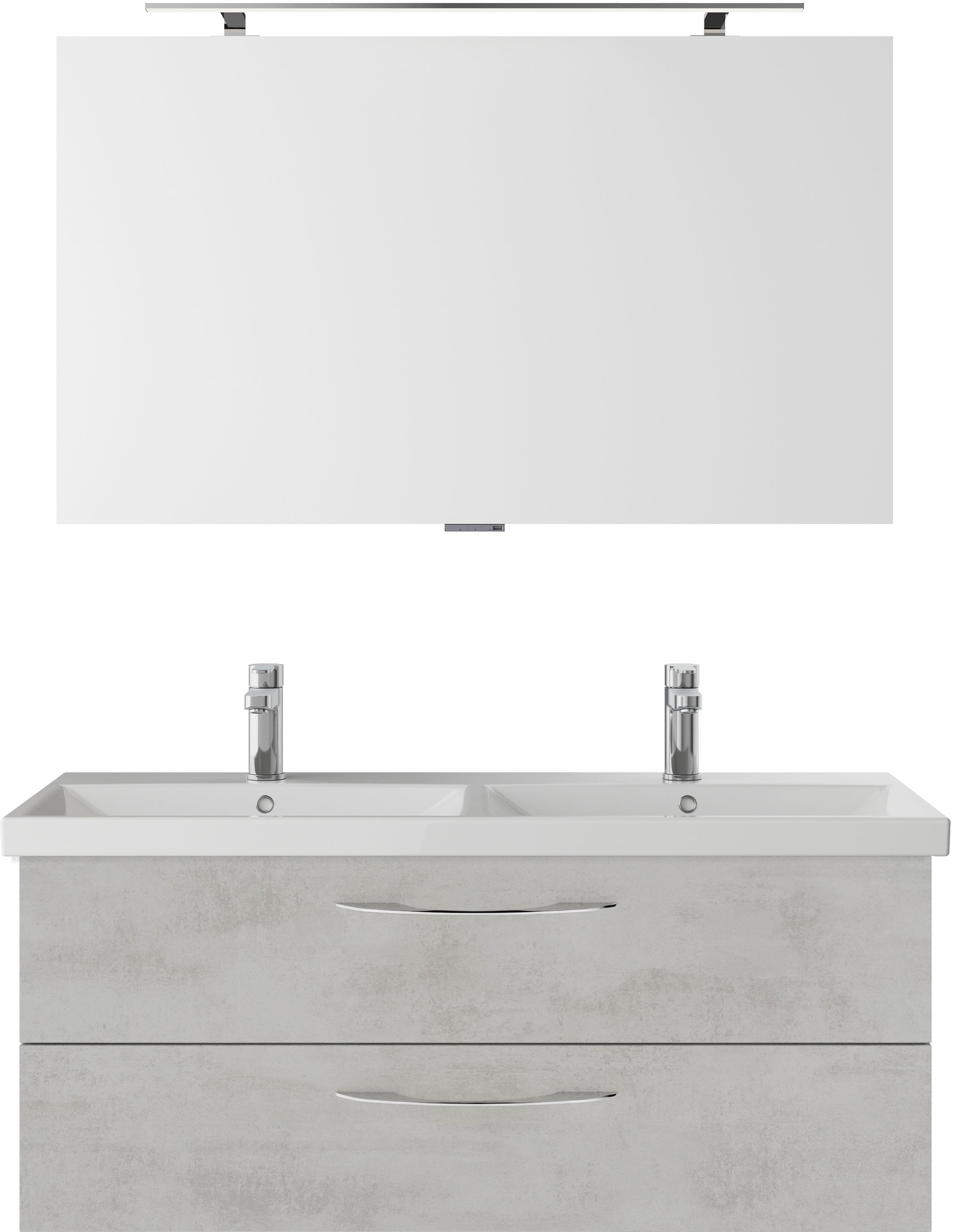 Saphir Badmöbel-Set »Serie 4035 2-teilig, Keramik-Doppelwaschtisch mit LED-Spiegel«, (Set), Doppel-Waschplatz inkl Türdämpfer, 120 cm breit, 2 Schubladen