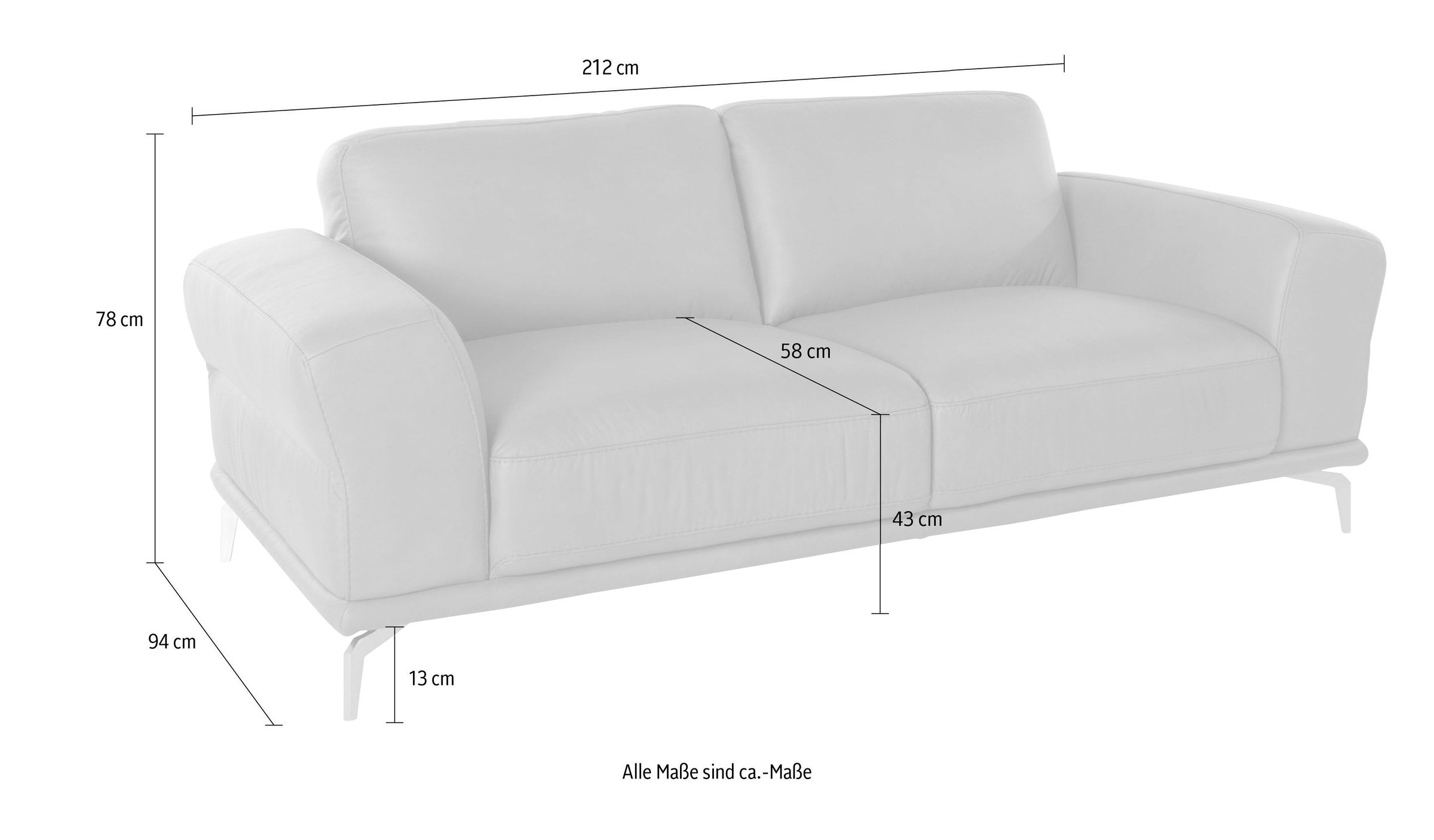W.SCHILLIG 2,5-Sitzer »montanaa«, mit Metallfüßen in Silber matt, Breite 212 cm