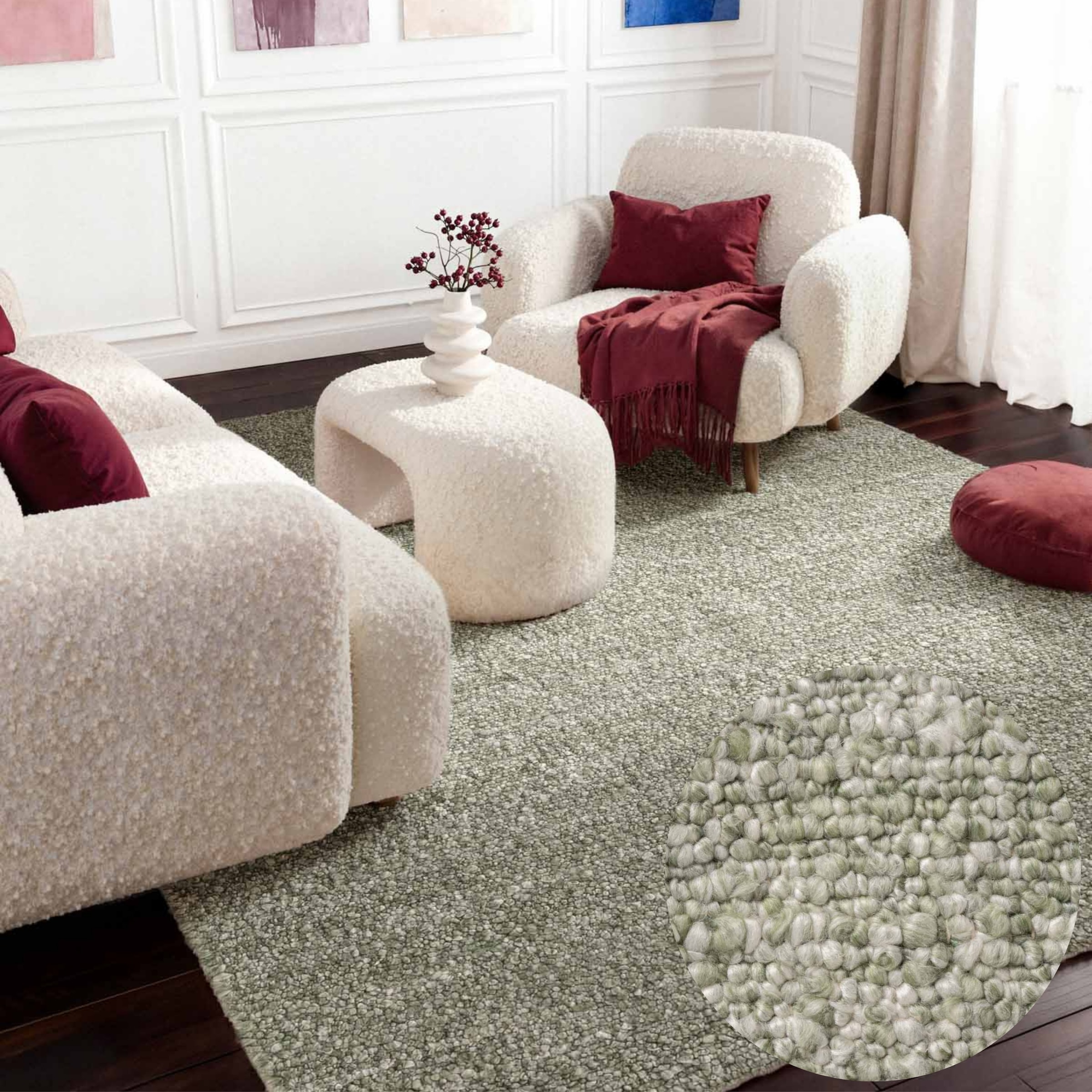 Teppich TED BAKER "Soft Bouclé Portobello, auch als Läufer", hellgrün, B:200cm H:10mm L:290cm, Polyester, Teppiche, Teppich, Woll-Optik, Bouclé Meliert, Wohnzimmer, Esszimmer, Schlafzimmer, Flur