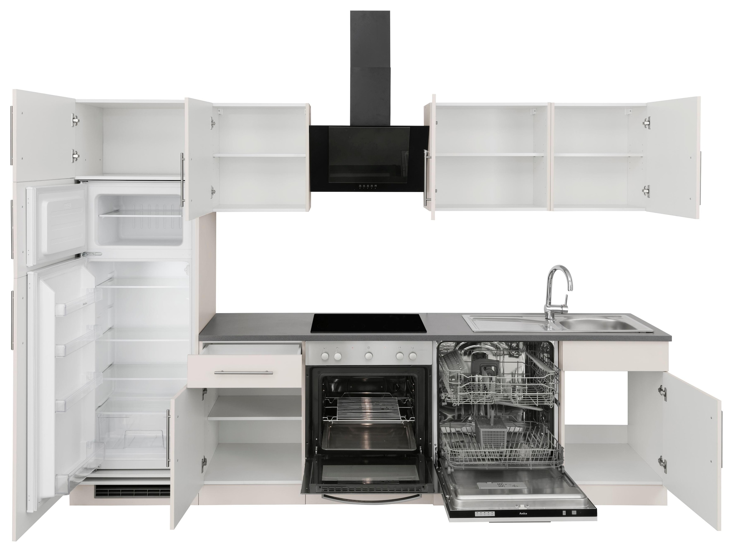 wiho Küchen Küchenzeile »Cali« mit E-Geräten und Kühl-Gefrierkombination, Breite 280 cm