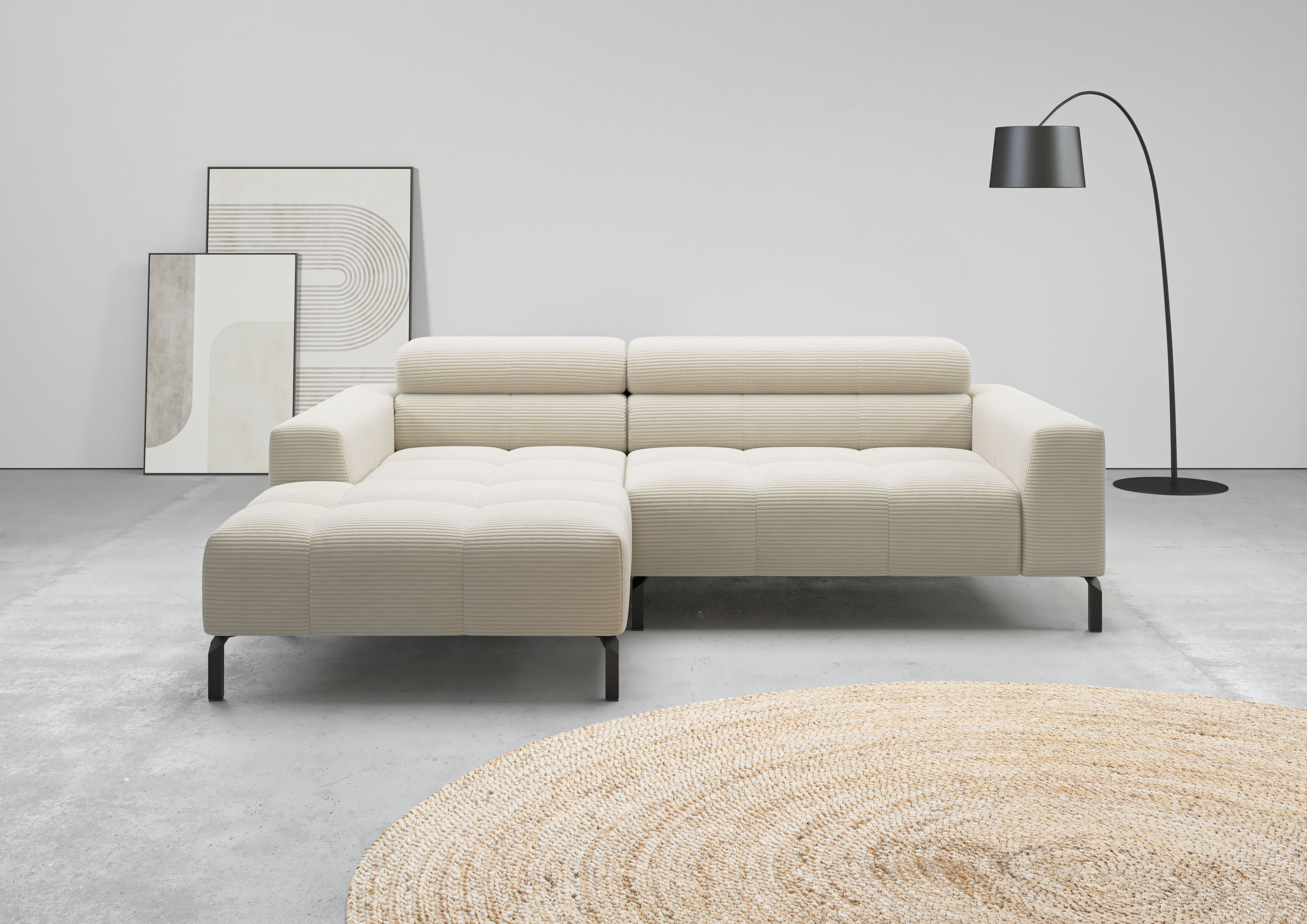 Home affaire Ecksofa "Claya, 223 cm breit, L-Form, Kopfteilverstellung" Moderne Steppung, weicher Polsteraufbau & saugroboterfreundliche Höhe