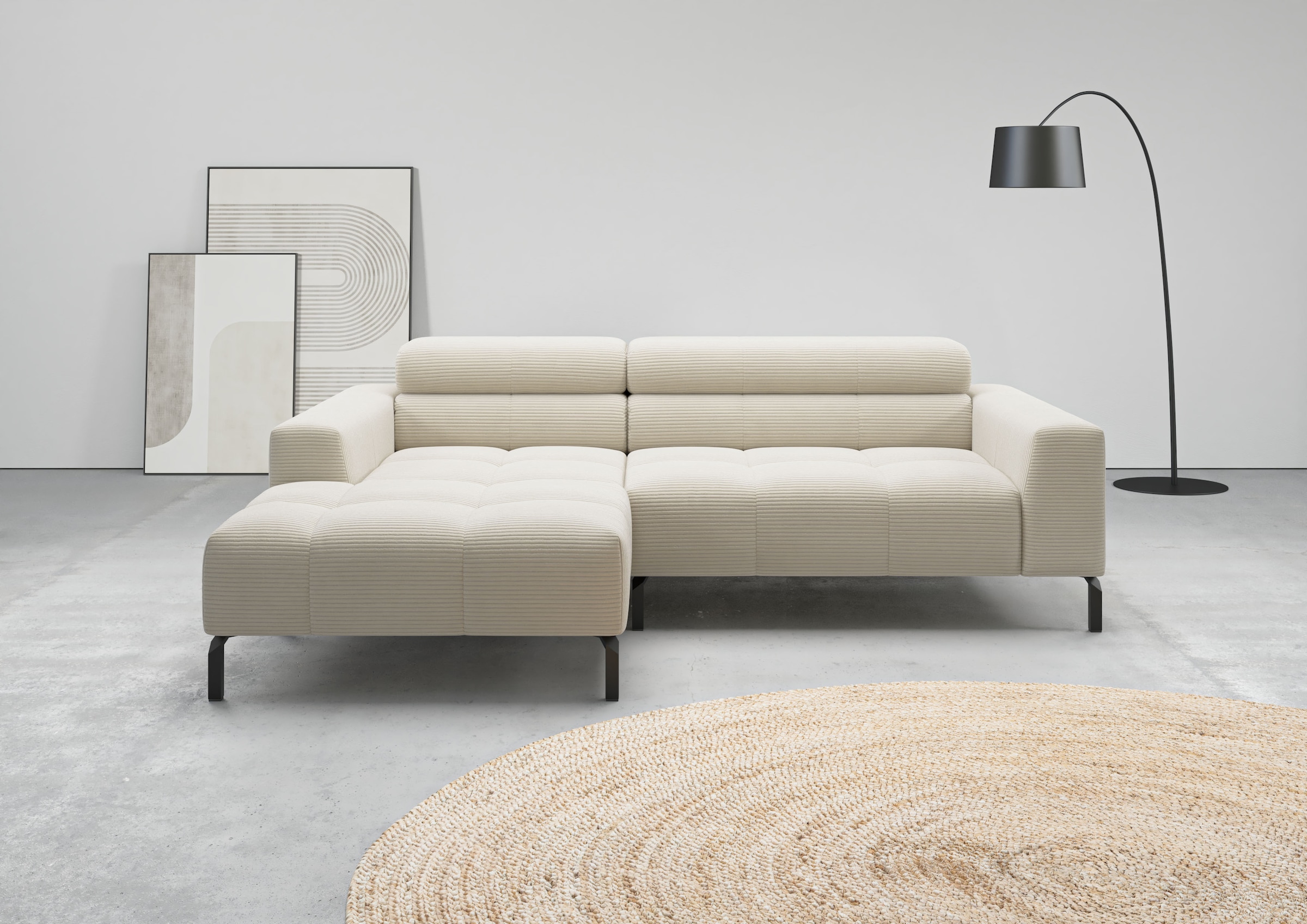 Ecksofa HOME AFFAIRE, B:223cm H:71cm T:179cmnature, 88% Polyester, 12% Polyacryl, Wohnzimmer, Sofas, "Ecksofa Claya, L-Form, Kopfteilverstellung,