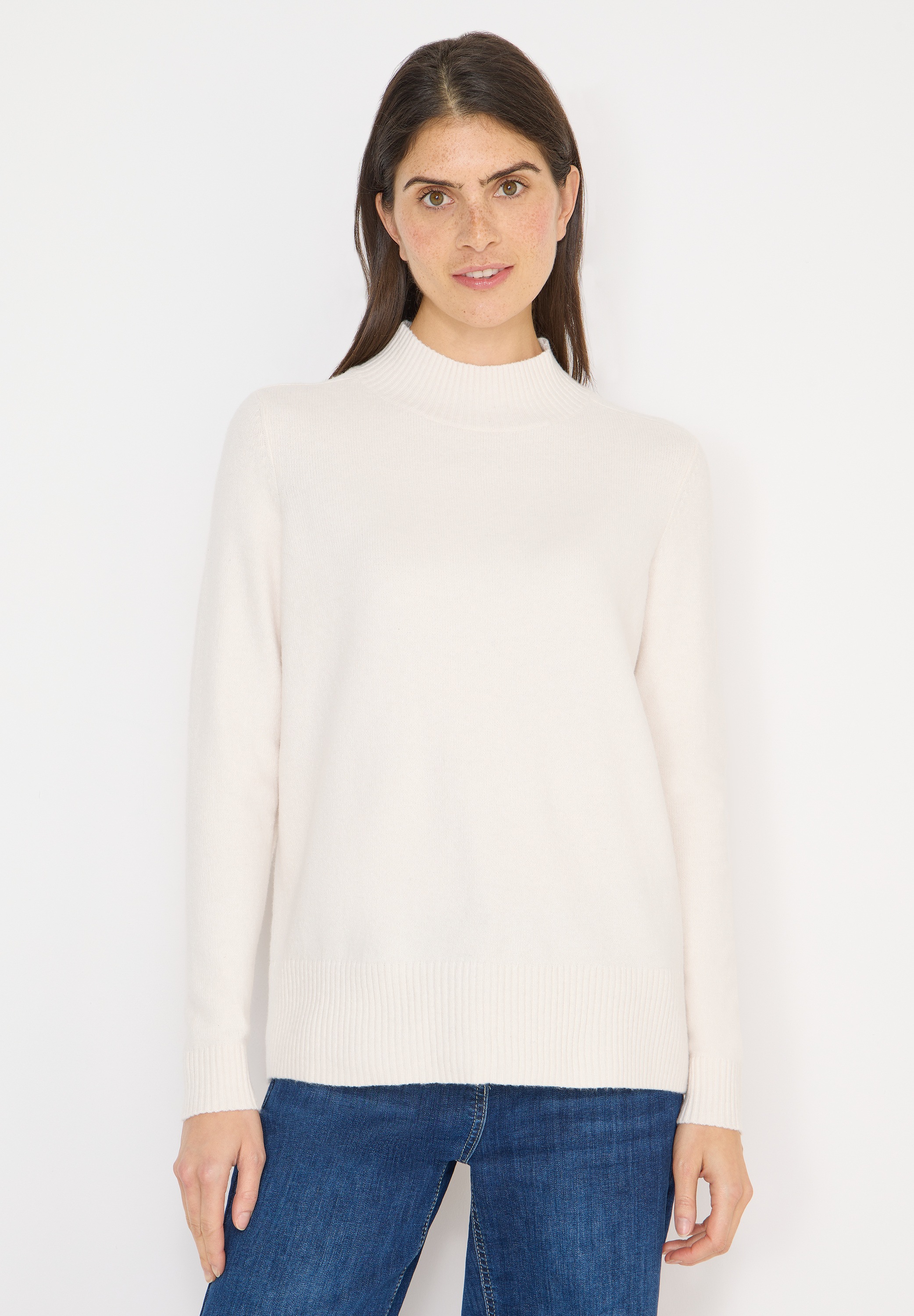 Stehkragenpullover CECIL, Damen, Gr. S (38), light greige, Strick, Obermaterial: 37% Baumwolle, 34% Polyacryl, 26% Polyester, 3% Elasthan, unifarben, lässig geschnitten hüftbedeckend, Rundhals, Bündchen, Pullover Stehkragenpullover, mit Turtelneck-Stehkra