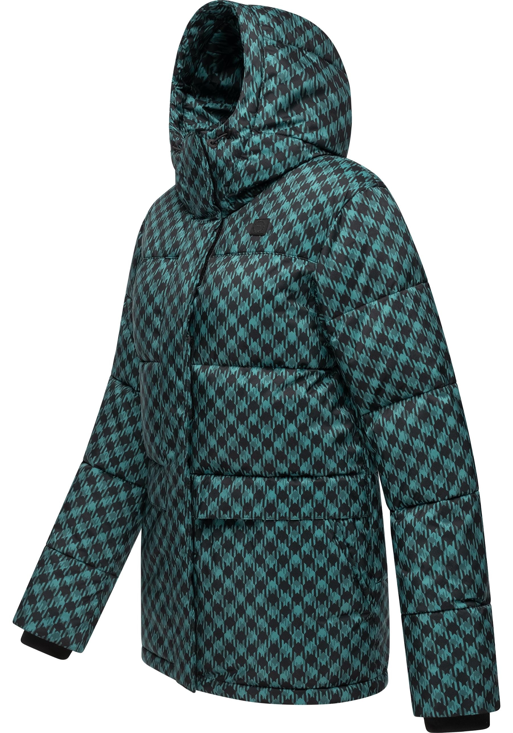 Ragwear Steppjacke »Wikesh Print«, mit Kapuze, Damen Winterjacke mit angesagtem Hahnentritt-Muster