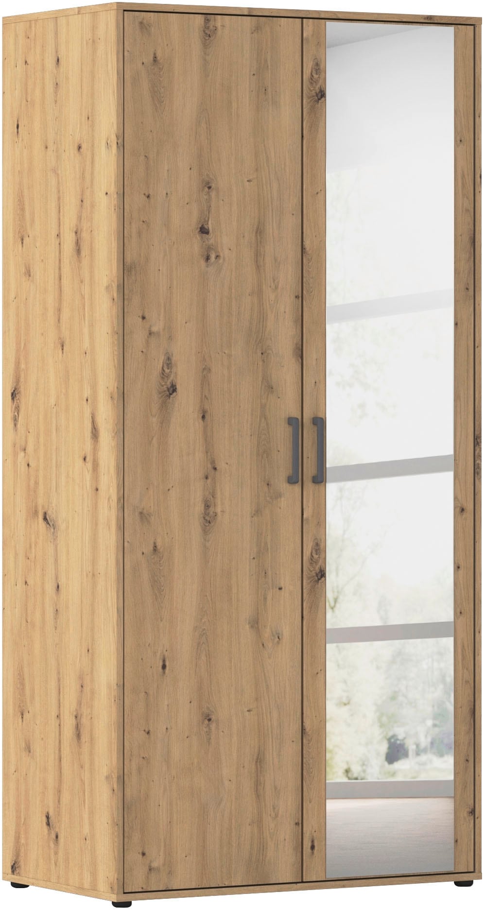 rauch 1100000002199 "Kleiderschrank Schrank Garderobe Wäscheschrank VOYAGER" in 3 verschiedenen Ausstattungen BASIC/CLASSIC/PREMIUM, mit modernen Griffen in Graumetallic und Spiegel