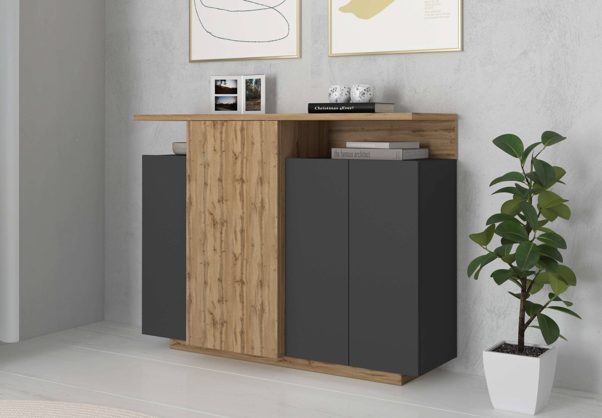 OTTO home Highboard »Highboard ETHOS, Kommode, Schrank, Kredenz« 1 Stk. tlg. Mit 4 Drehtüren, 9 Innenfächern und 2 Außenfächern, B.130 cm