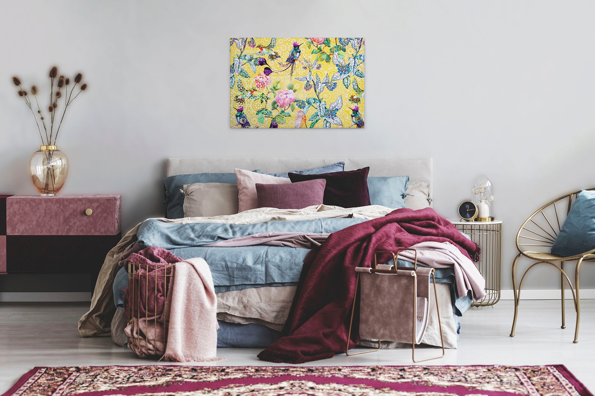 A.S. Création Leinwandbild »exotic mosaic«, Kunst-Vögel-Kinder, (1 St.), Mosaik Keilrahmen Floral Blumen Vögel Leinwand-Bild Wohnzimmer modern