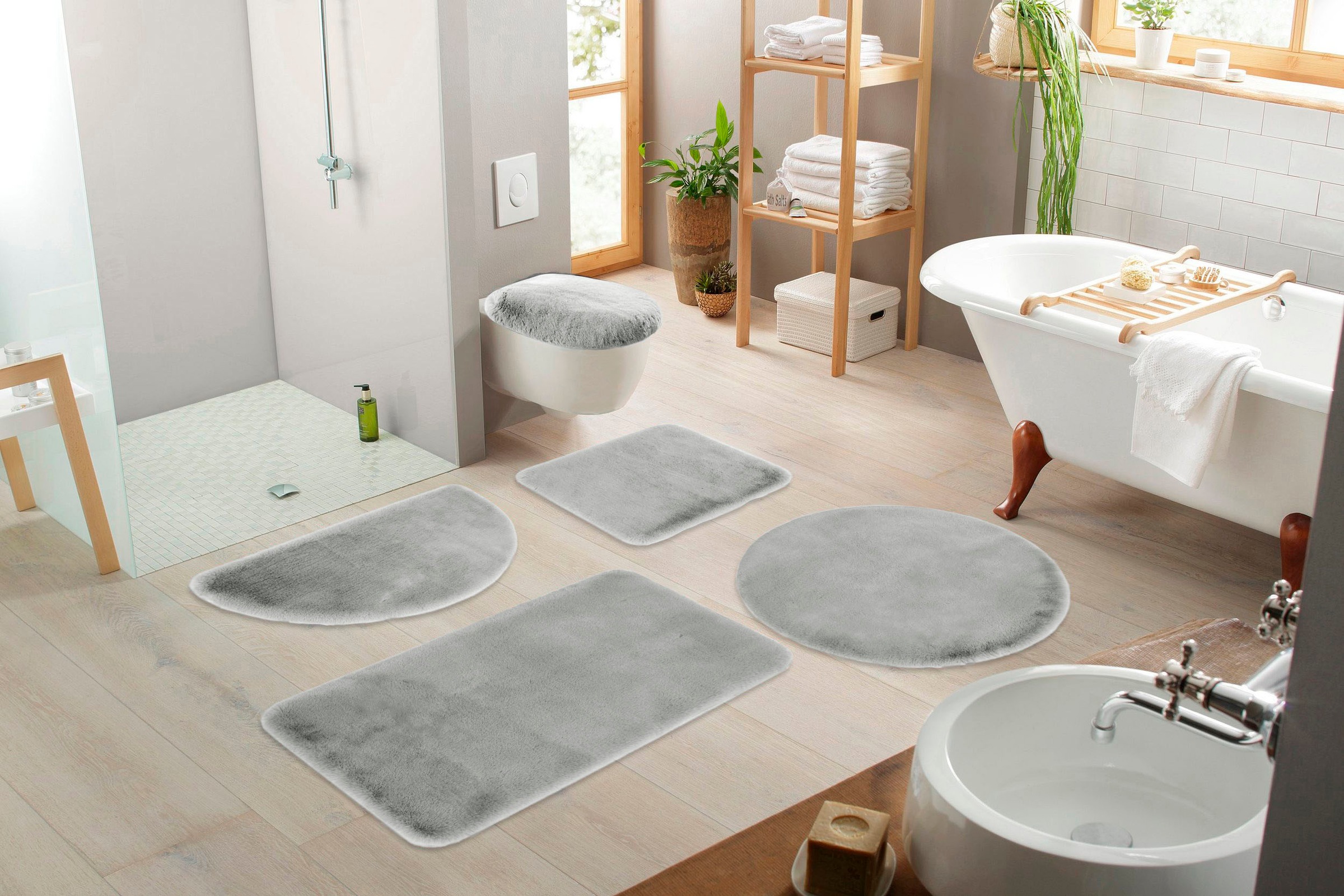 my home Badematte »Rabbit Badematten, Badvorleger, Badezimmer Teppich«, rutschhemmend beschichtet, strapazierfähig-fußbodenheizungsgeeignet-schnell trocknend, Kaninchenfell-Haptik, Badteppich, rechteckig, rund & als 3-tlg. Set