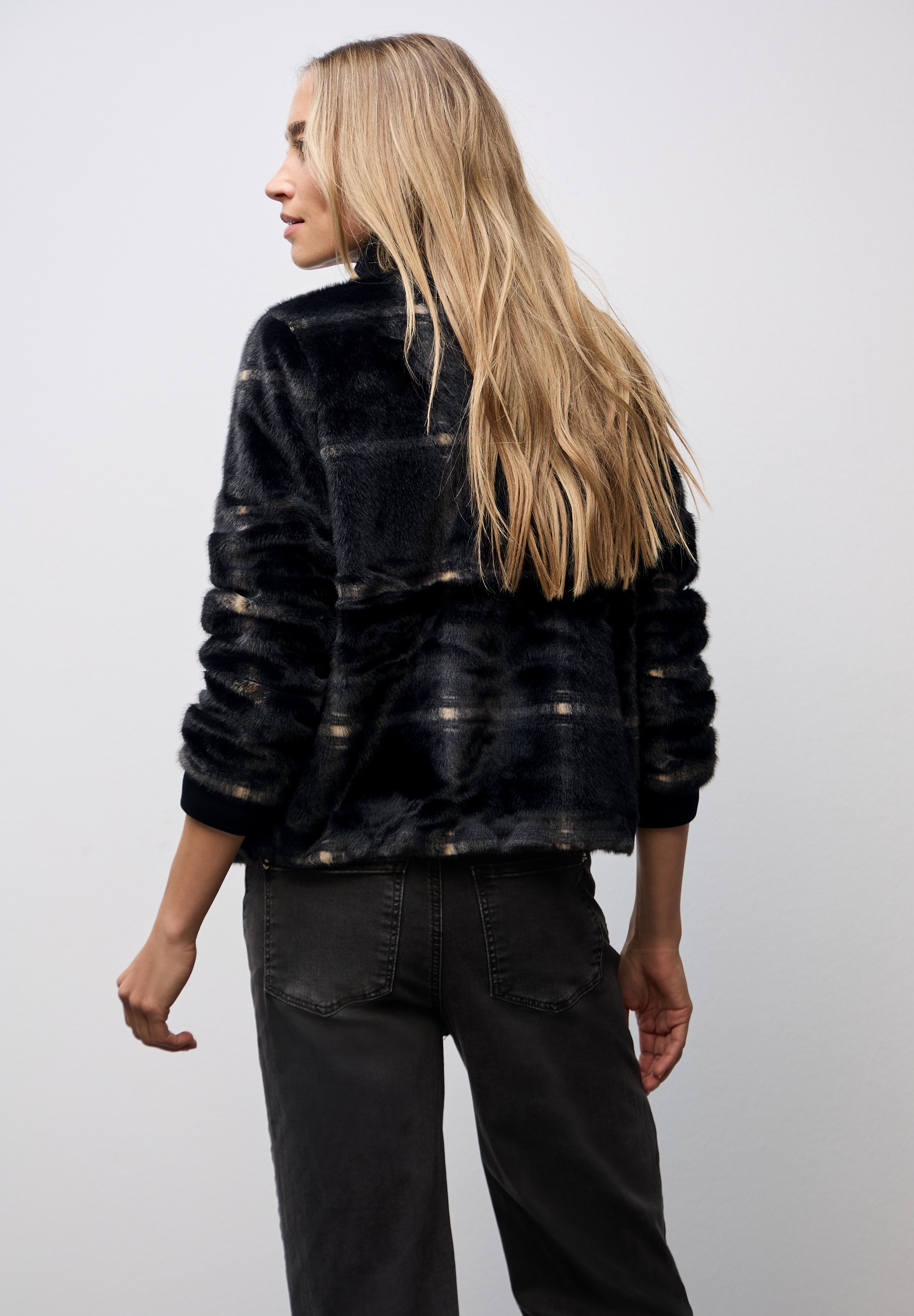 STREET ONE Fellimitatjacke ohne Kapuze Karierte Fake Fur Jacke günstig online kaufen