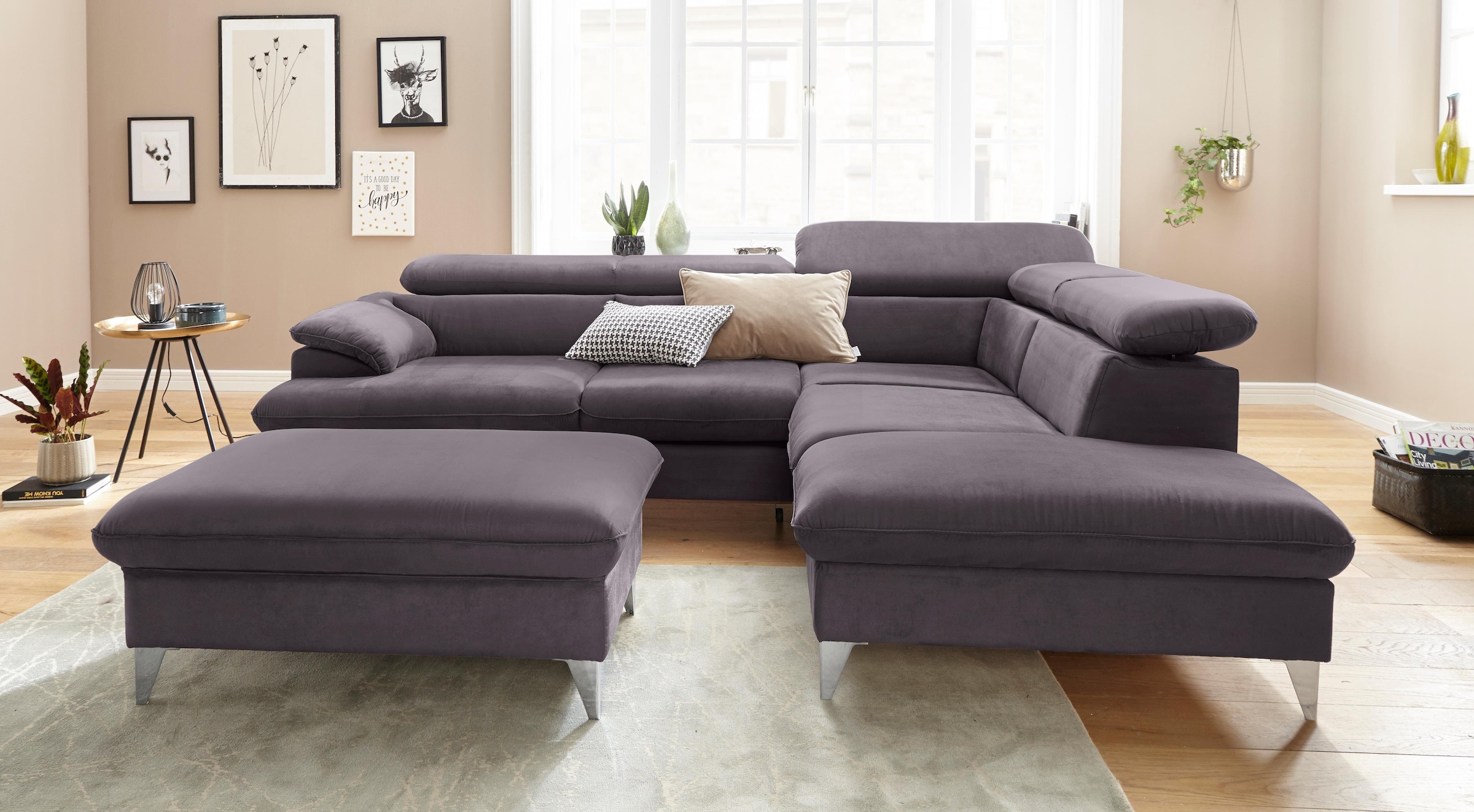 COTTA Polstergarnitur »Caluso«, Set: bestehend aus Ecksofa, Hocker, Ecksofa inkl. Kopfteilverstellung