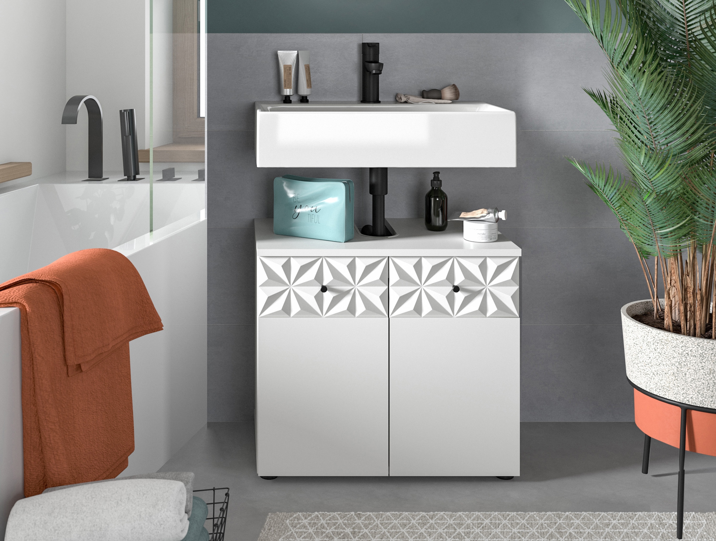 INOSIGN Waschbeckenunterschrank »VICENZA, TOPSELLER!, Breite 60cm, mit Ornamentabsetzung«, WBU, Unterschrank, Badschrank, Badunterschrank, Waschbeckenschrank