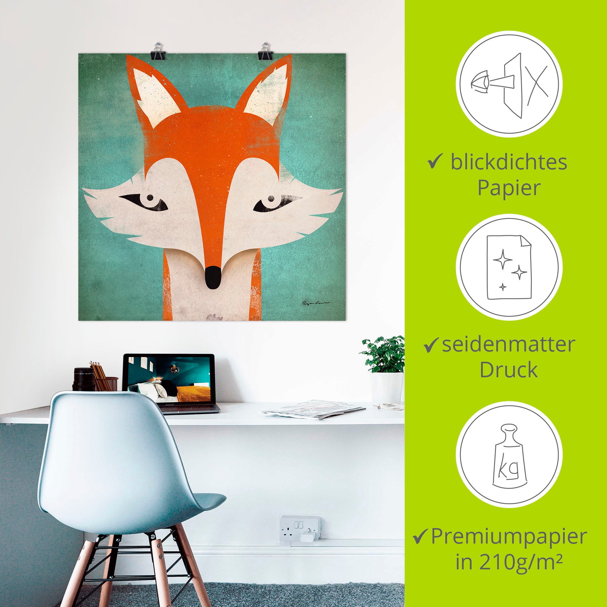 Artland Poster »Fuchs«, Tiere, (1 St.), als Leinwandbild, Wandaufkleber oder Poster in versch. Größen