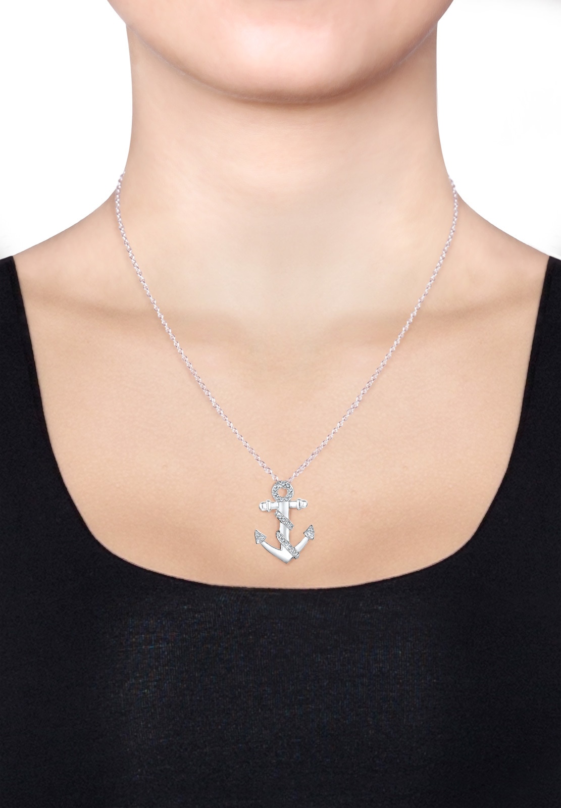 Elli Collierkettchen »Anker Glas Kristalle Weiß 925 Sterling Silber«