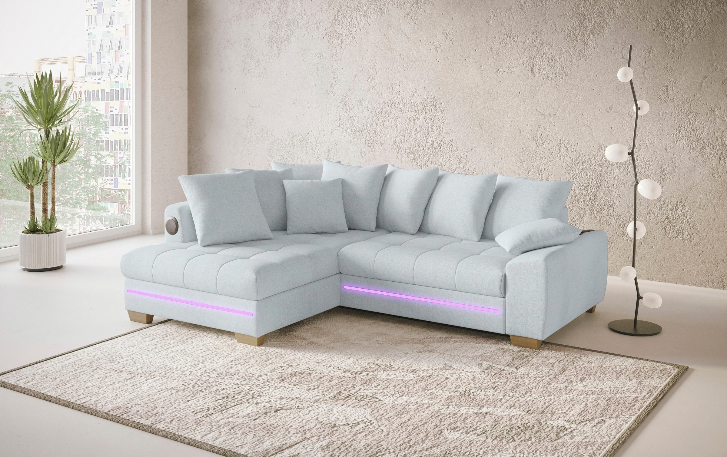Mr. Couch Ecksofa »Nikita II, L-Form«, RGB-LED, Bluetooth-Soundsystem, wahlweise mit Bett, Bettkasten