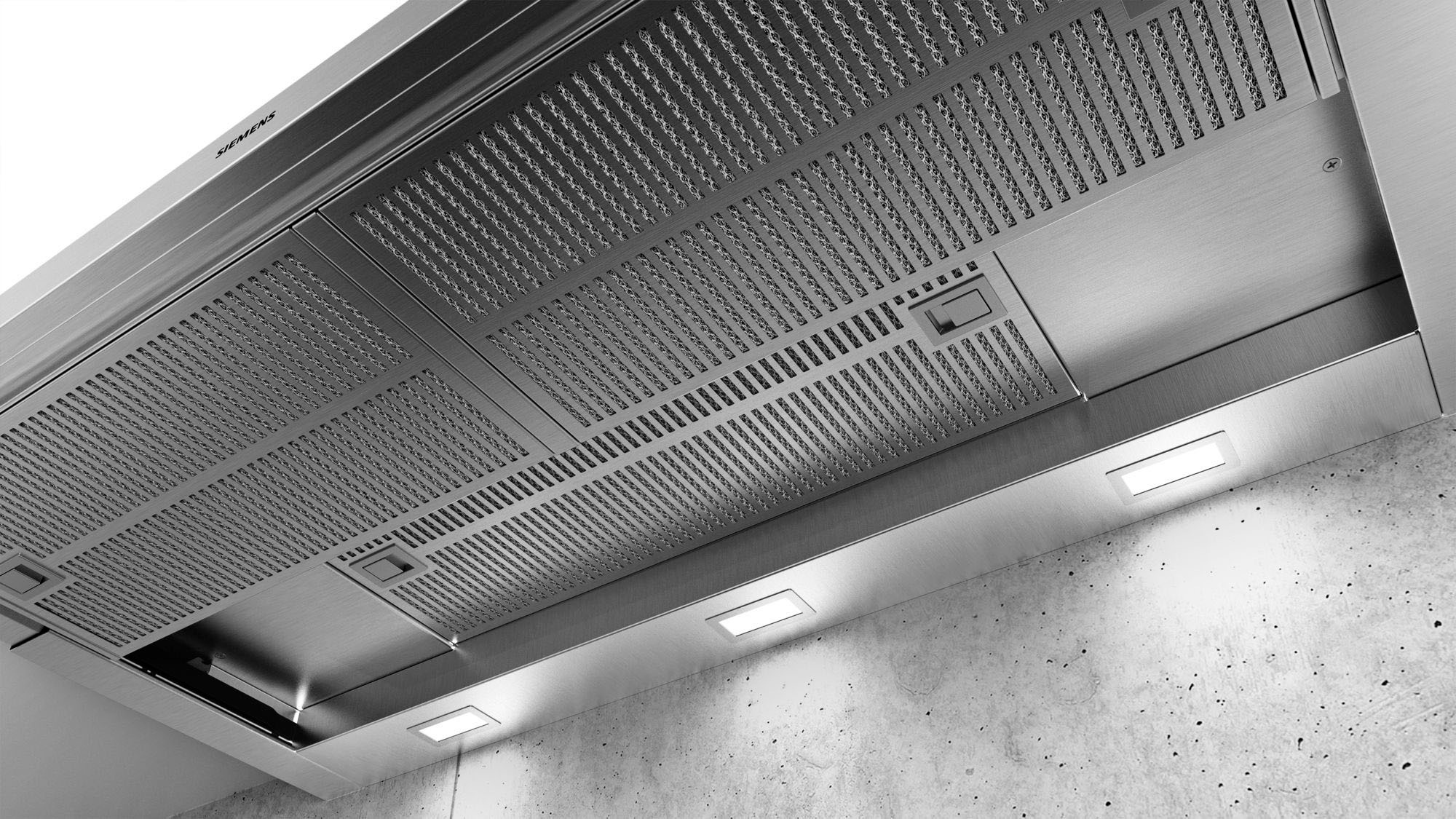 SIEMENS Flachschirmhaube "LI97RA561" Leiser iQdrive-Motor für mehr Ruhe & helles LED-Licht beim Kochen