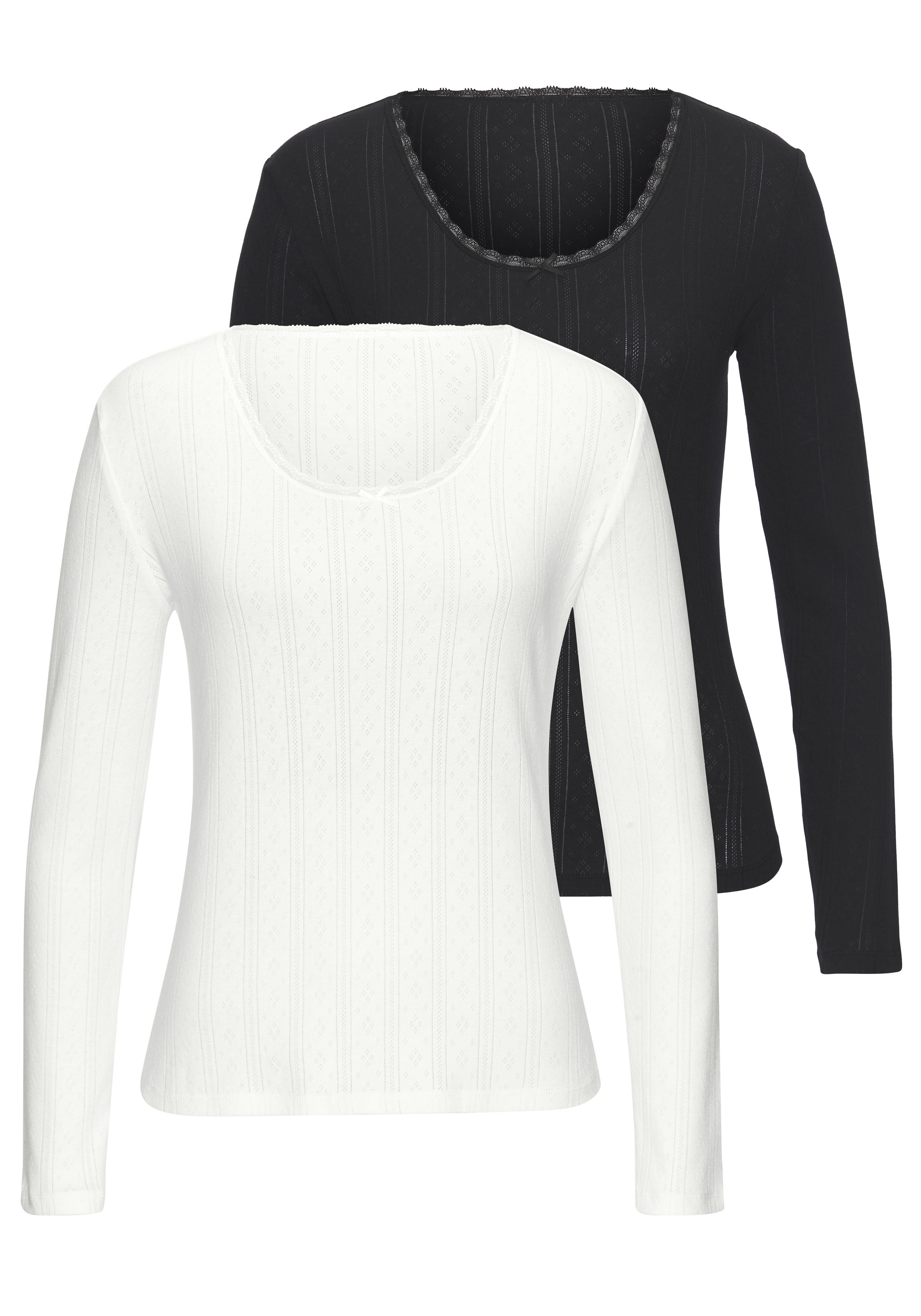 Vivance Langarmshirt "Unterziehshirt" 2er-Pack, aus feiner Pointelle-Ware mit Spitze, reine Baumwolle