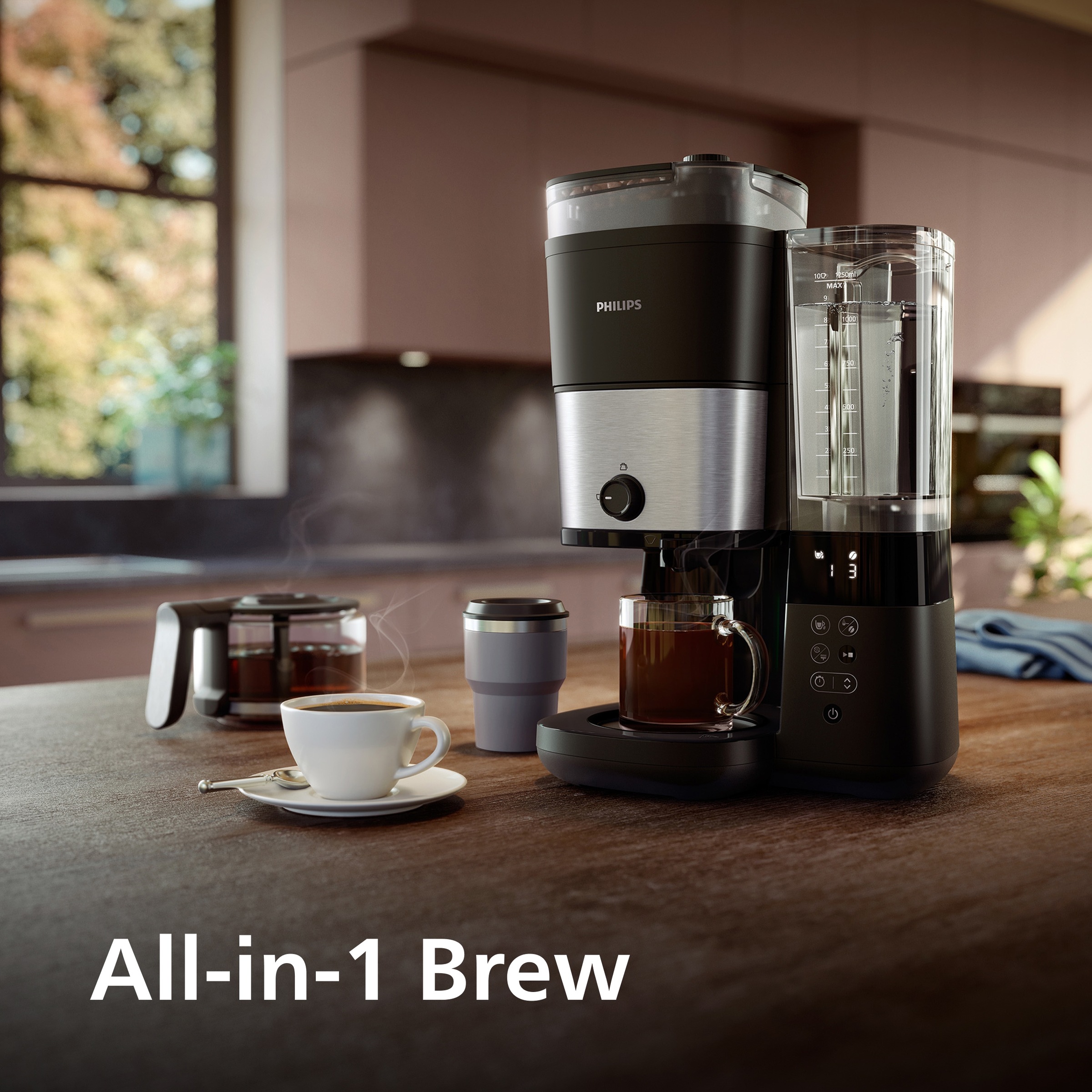 Philips Kaffeemaschine mit Mahlwerk »HD7900/90 All-in-1 Brew mit abnehmbarem Duo-Kaffeebohnenbehälter« Permanentfilter 1x4 mit Intensitätseinstellung, Glaskanne, Timer, Permanentfilter inkl.