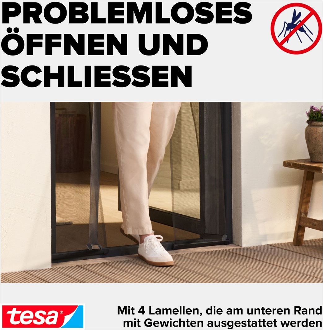 tesa Insektenschutz-Tür »Lamellen Vorhang - Fliegenvorhang für Balkon und Terassentüren« Packung, Fliegennetz, Klettband, 1 Stk. tlg. INSECT STOP Vorhang inkl. Klettverschluss - 95 x 220 cm