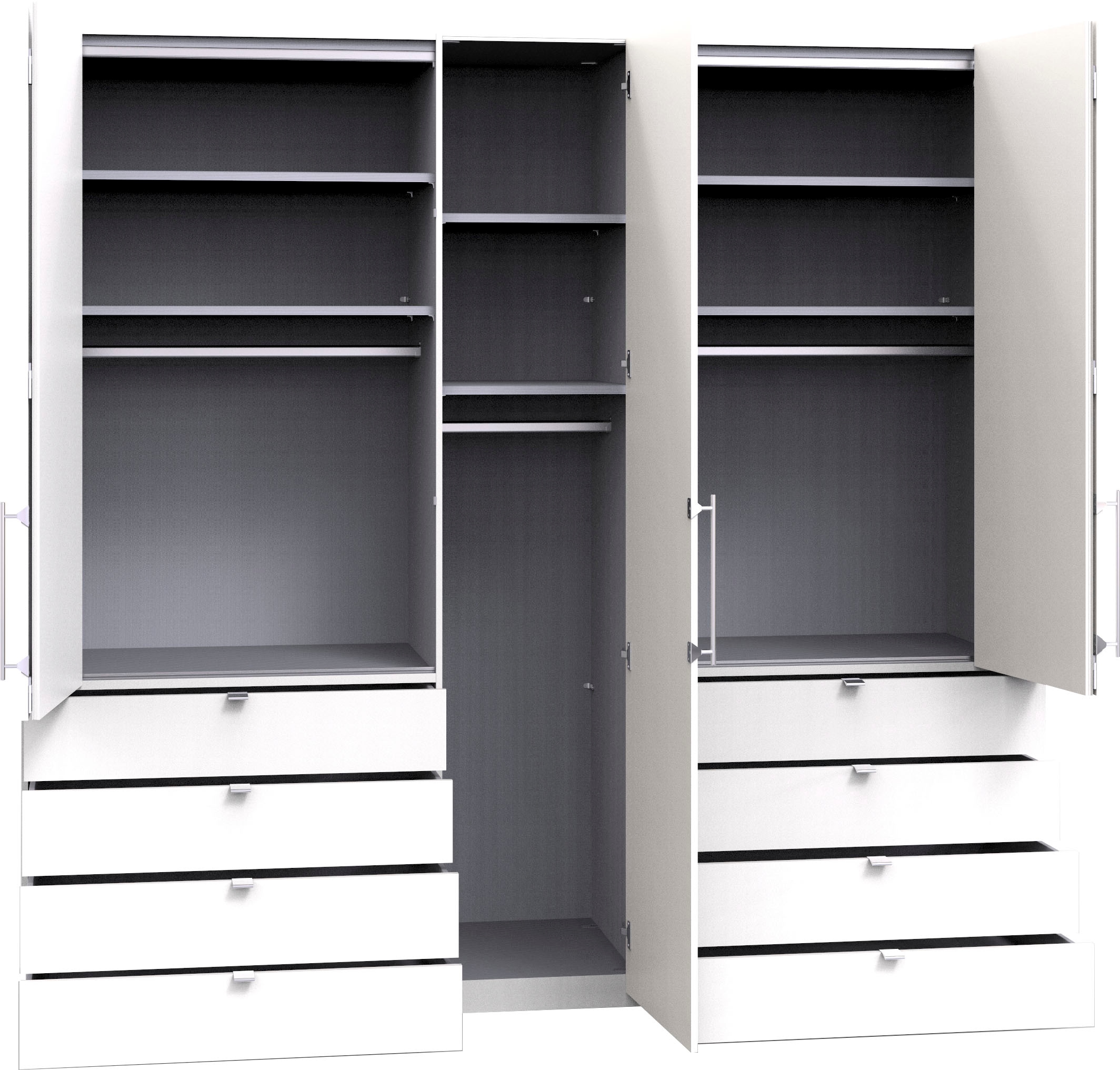 WIEMANN Falttürenschrank »Loft, hochwertige Glasfront, Metallgriffe, viel Stauraum«, (3 Breiten: 200cm/250cm/300cm, Höhe: 236cm), Qualität trifft edles Design, 8 Schubkästen, 6 Türen
