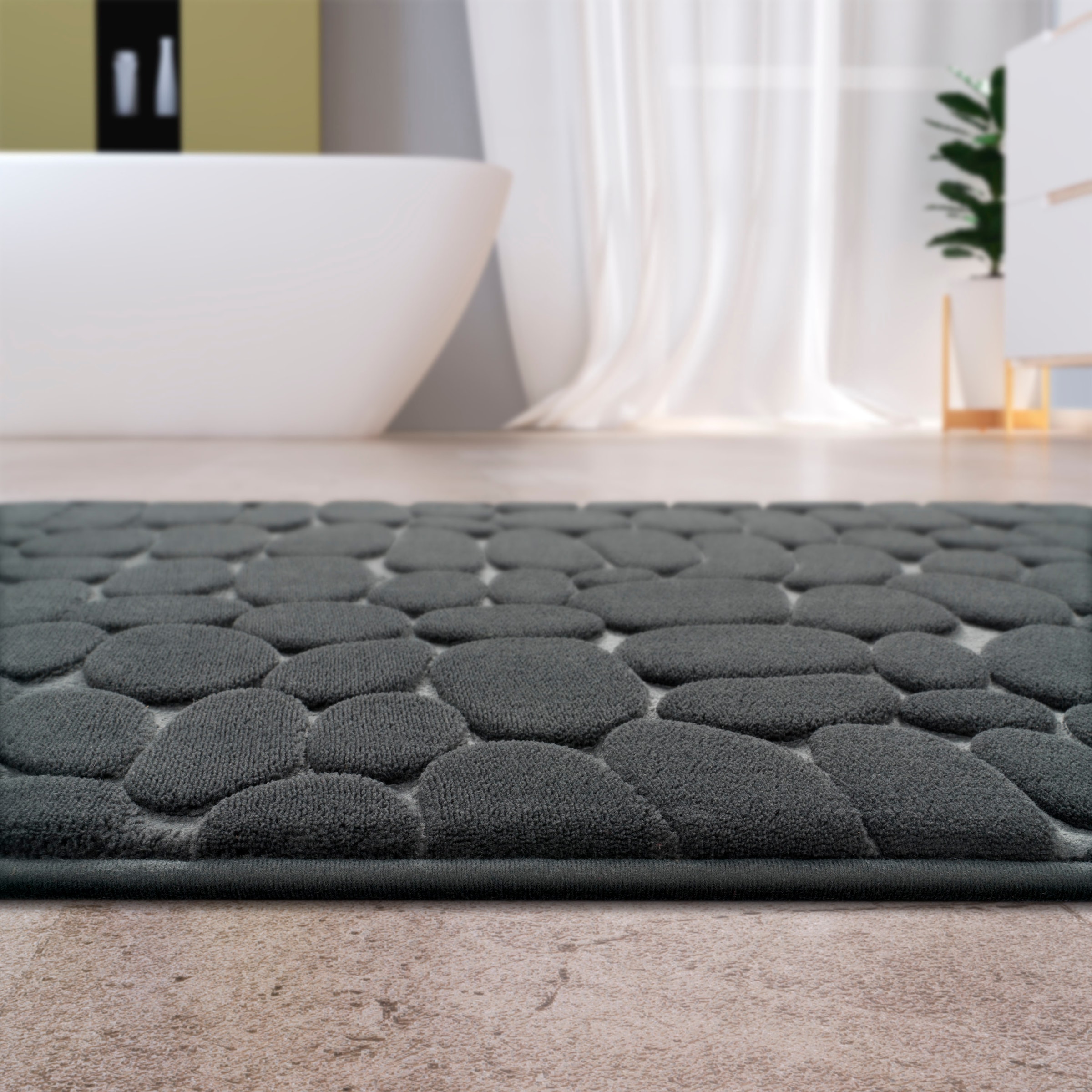 Paco Home Badematte »Corby 256«, Höhe 13 mm, fußbodenheizungsgeeignet, Badteppich, Uni Farben, Motiv Steine, Hoch-Tief Effekt