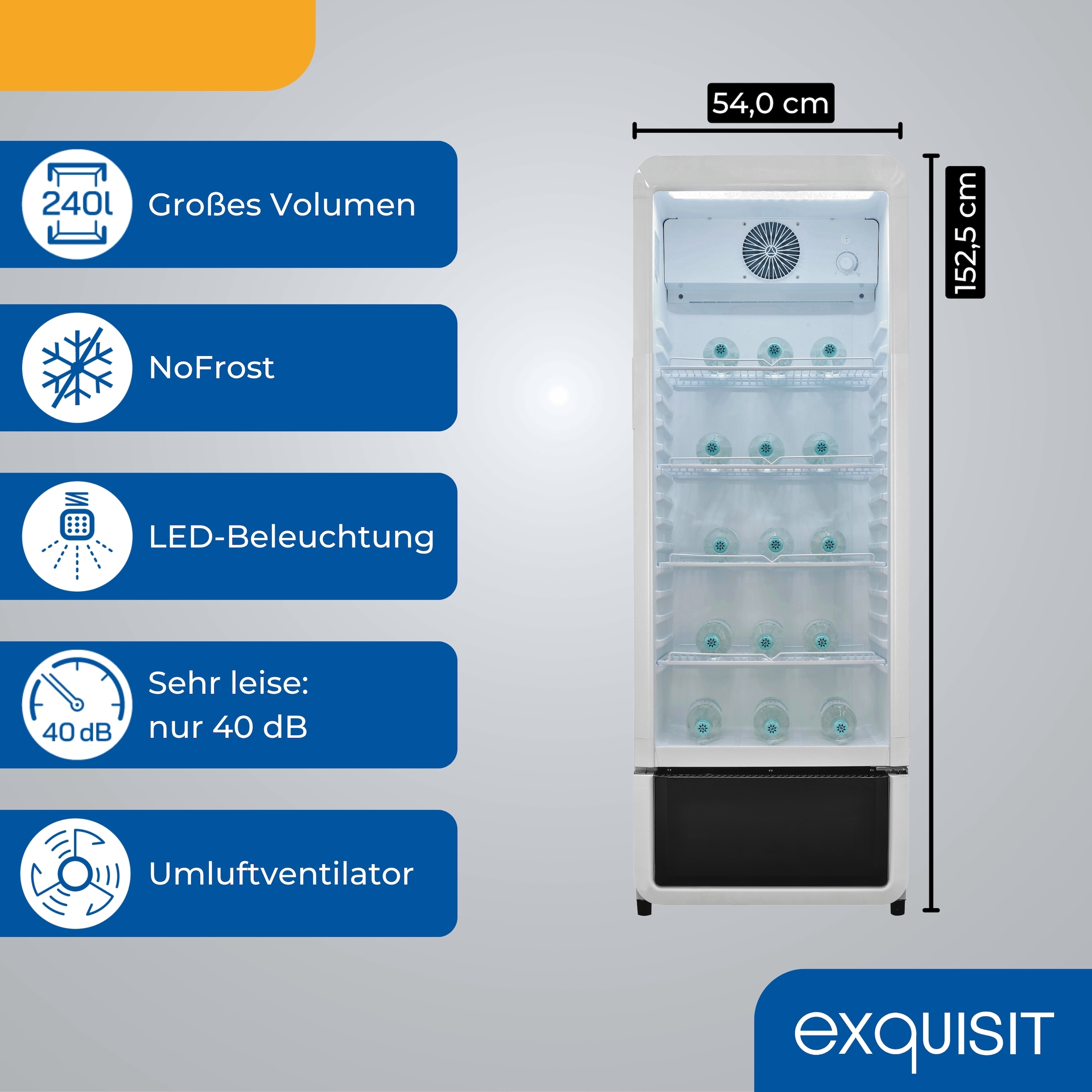 exquisit Getränkekühlschrank GKS220-GT-431D weiss »GKS220-GT-431D weiss« 152,5 cm hoch 54 cm breit