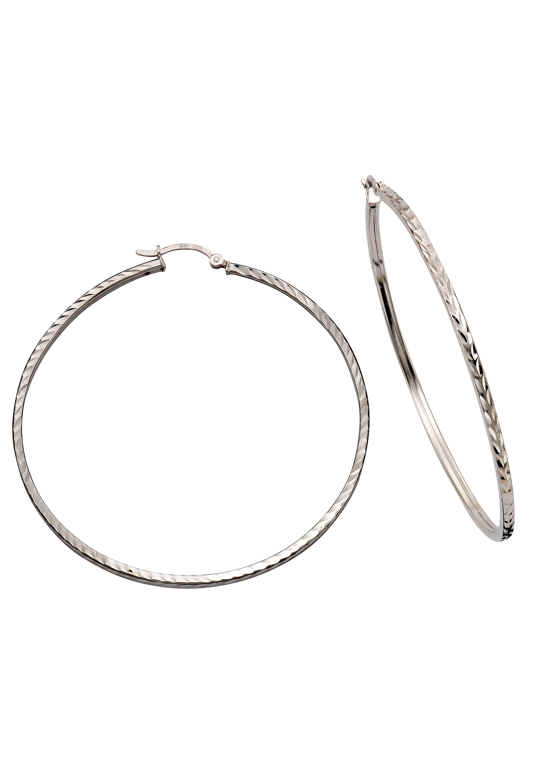 FIRETTI Damen Paar Creolen "Schmuck Geschenk Silber 925 glänzendes Design diamantiert", 60, Silber 925 (Sterlingsilber), silber, Silber 925