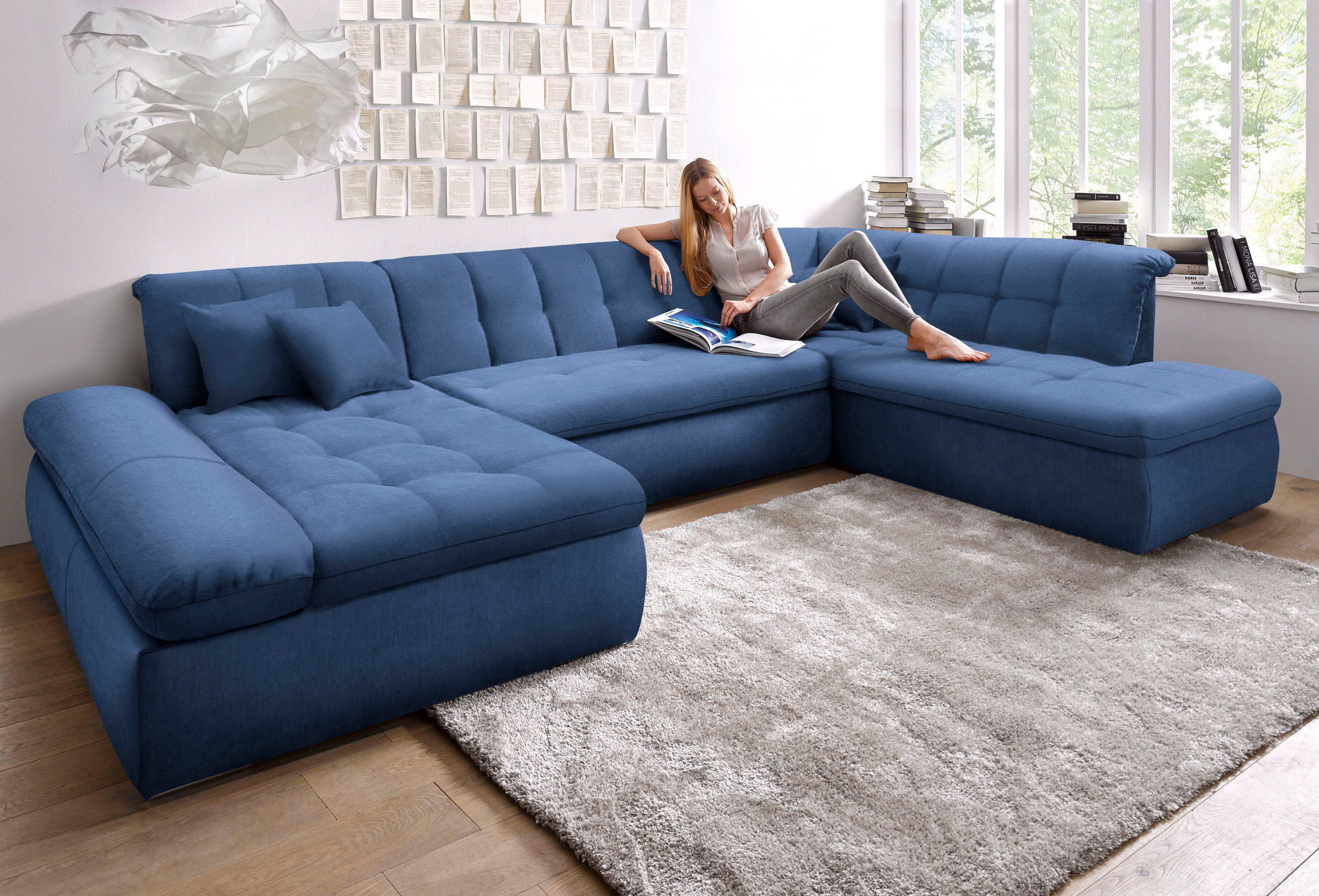 DOMO collection Wohnlandschaft "MORIC Massiv - Belastbar bis 140 kgxSitz, 353x216x80 cm, XXL" U-Form, inkl. Zierkissen