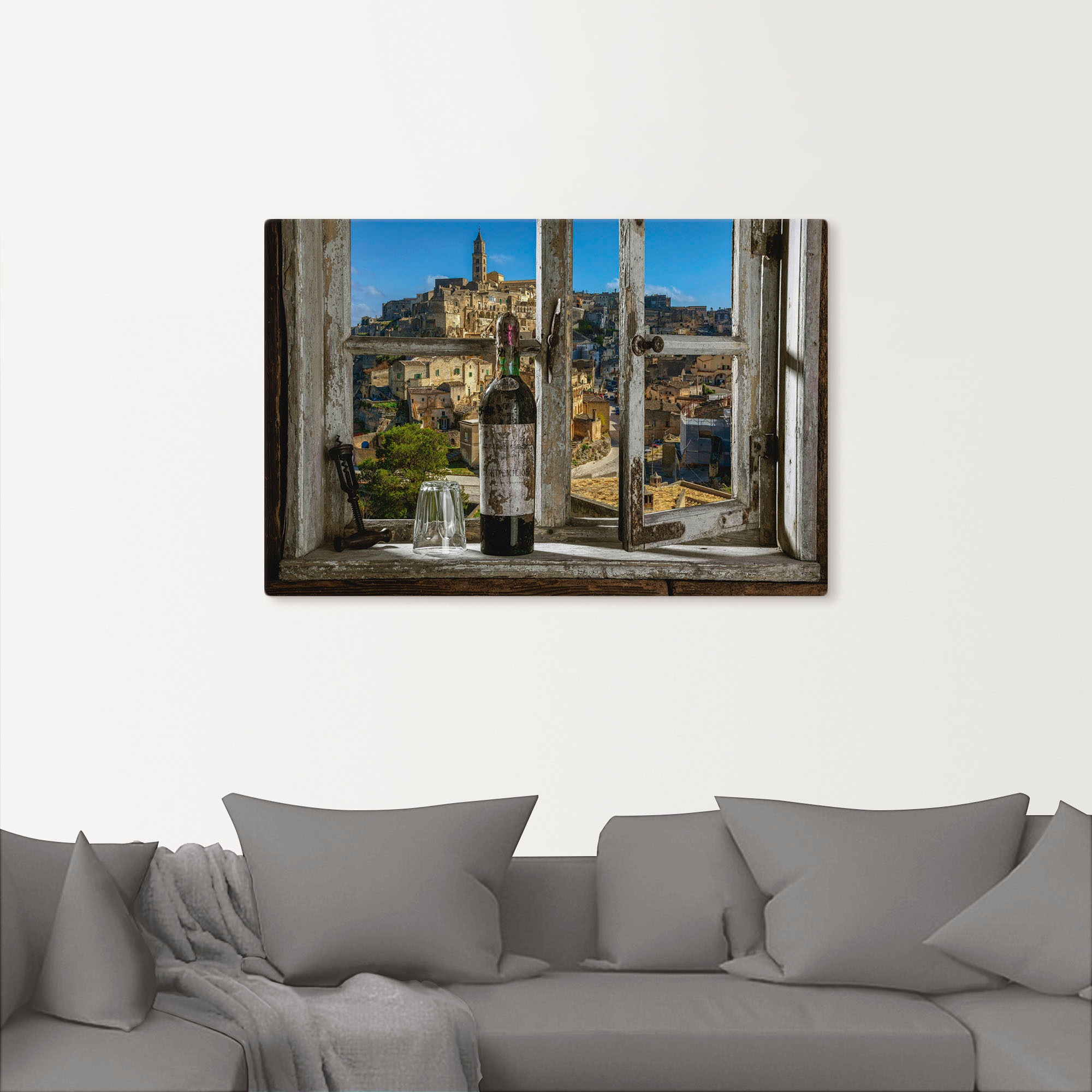 Artland Wandbild »Blick aus dem Fenster Matera, Italien«, Fenster & Türen, (1 St.), als Alubild, Outdoorbild, Leinwandbild, Poster, Wandaufkleber