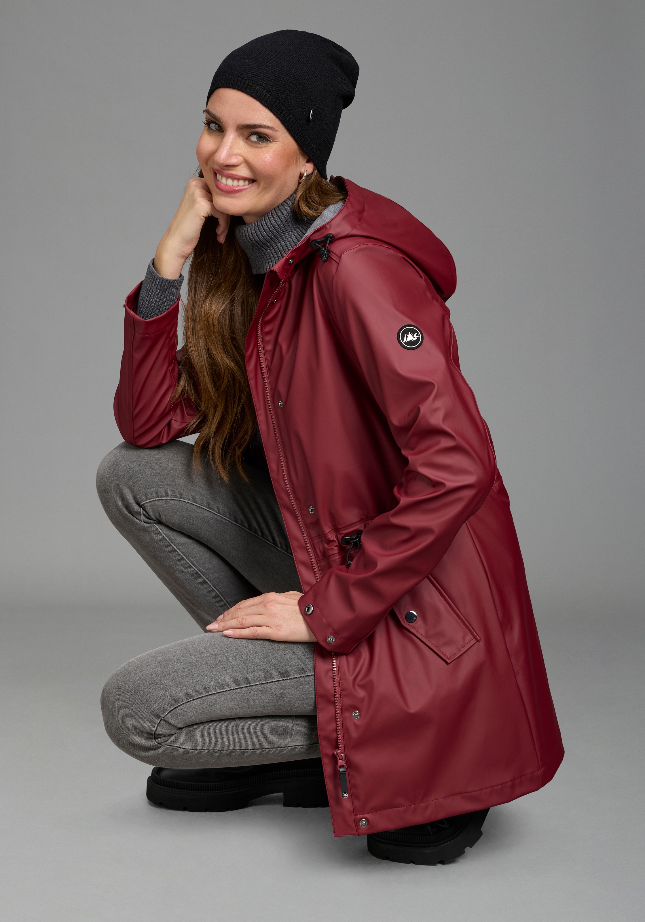 Polarino Regenjacke mit Kapuze mit 2-Wege-Reißverschluss, po-bedeckend, figurumspielend, unifarben