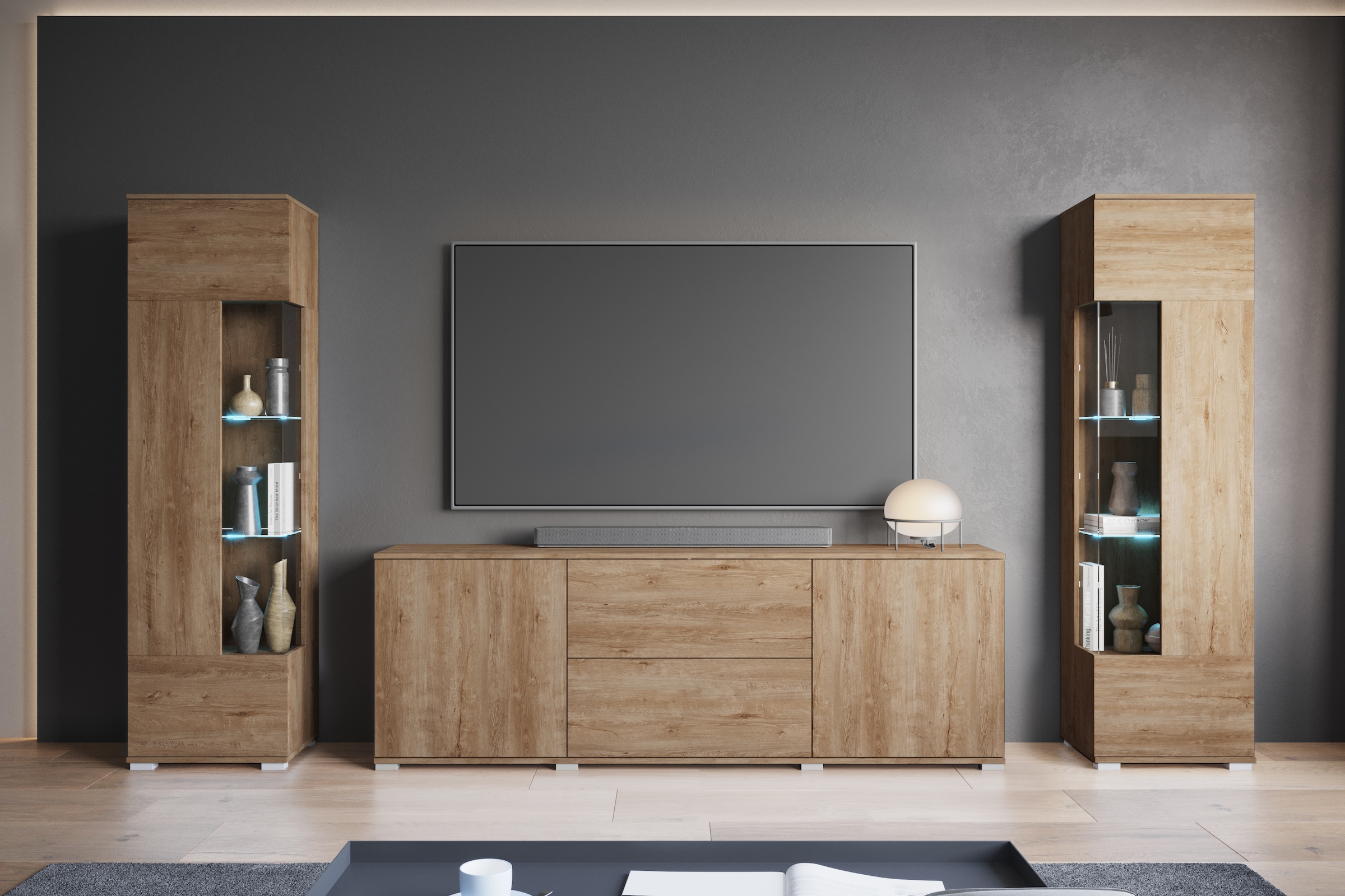 INOSIGN Wohnwand "KENIA" Komplett-Set, 3 Stk. tlg. Vitrinen mit Eckverglasu günstig online kaufen