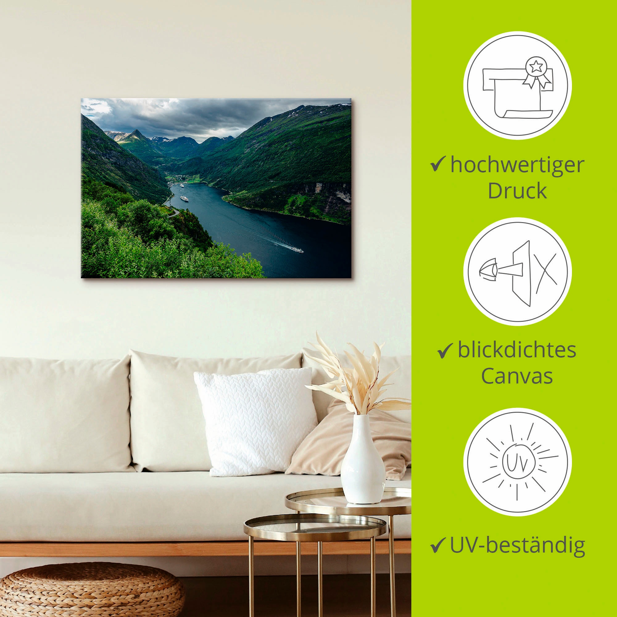 Artland Wandbild »Blick auf den Geirangerfjord Norwegen«, Küste, (1 St.), als Alubild, Outdoorbild, Leinwandbild, Poster in verschied. Größen