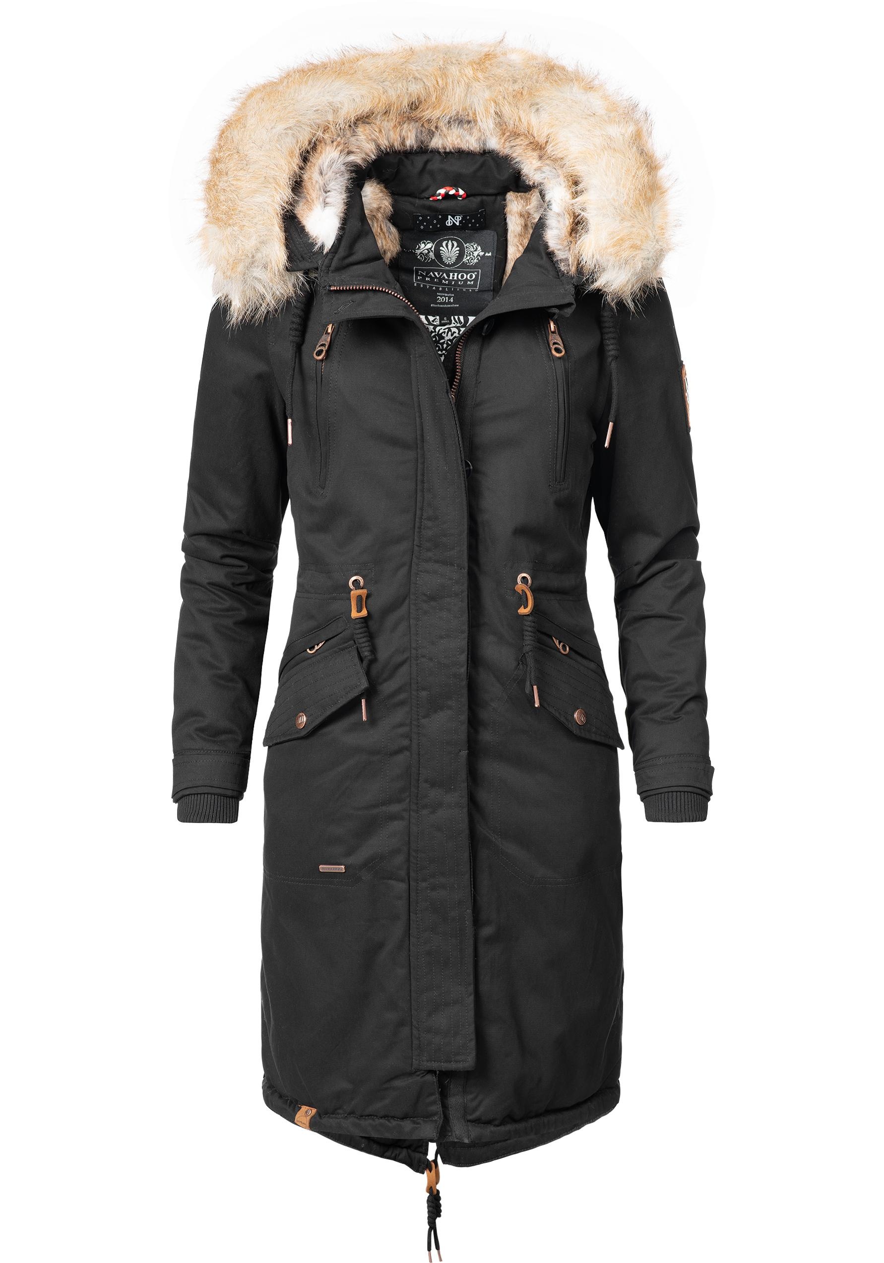 Navahoo Wintermantel »Kin-Joo«, stylischer Damen Parka mit Kunstfell-Kapuze