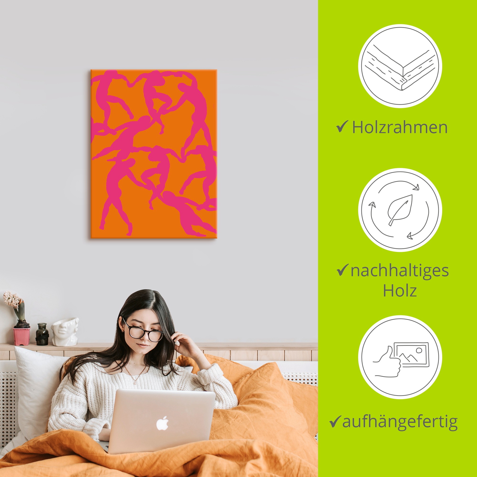 Wandbild ARTLAND "Matisse - Der Tanz in pink-orange", farbe bild(er): pink, B:60cm H:80cm, Bilder, als Alubild, Leinwandbild, Poster, Wandaufkleber in verschied. Größen 2