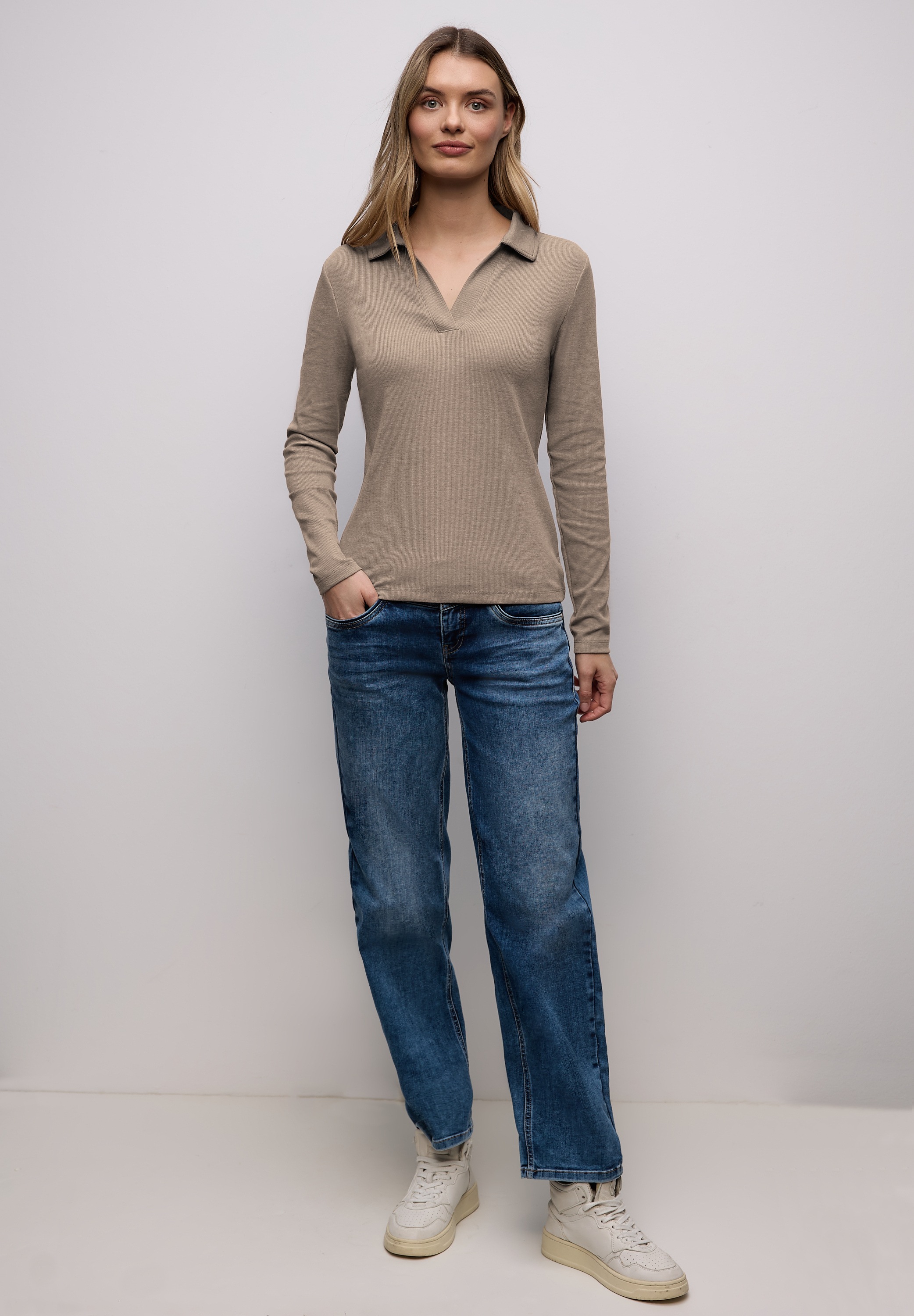 STREET ONE Langarmshirt in Melange Optik