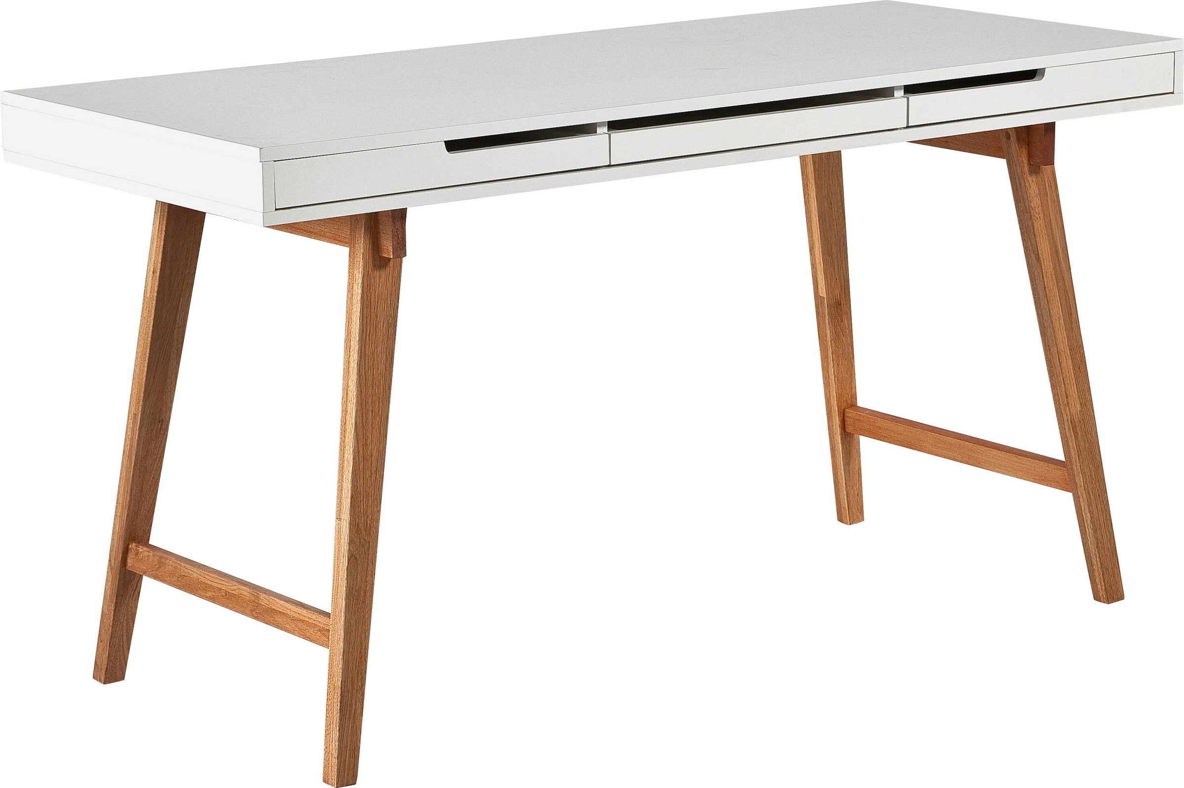 MCA furniture Schreibtisch »Anneke L«, weiß matt lackiert, Gestell Massivholz buchefarben, Breite 140 cm