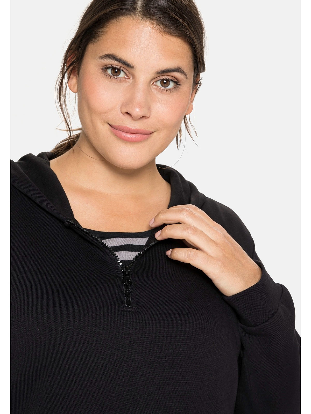 Sheego Kapuzensweatshirt »Große Größen«, für Reißverschluss bestellen | Ausschnitt mit am BAUR