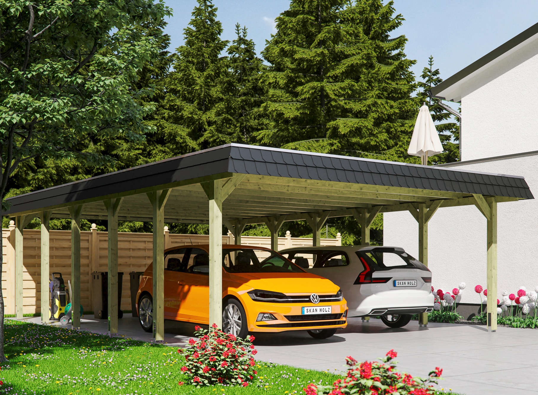 Skanholz Doppelcarport "Spreewald" Massivholz 530 cm grün